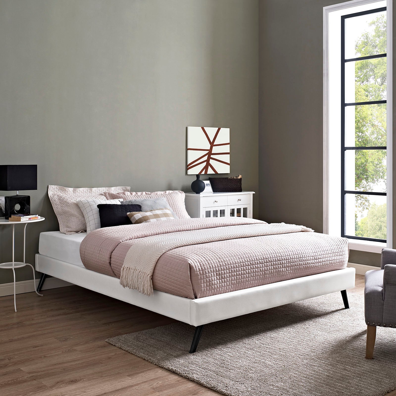 Helen Vegan Leather Bed Frame with Round Splayed Legs by Modway