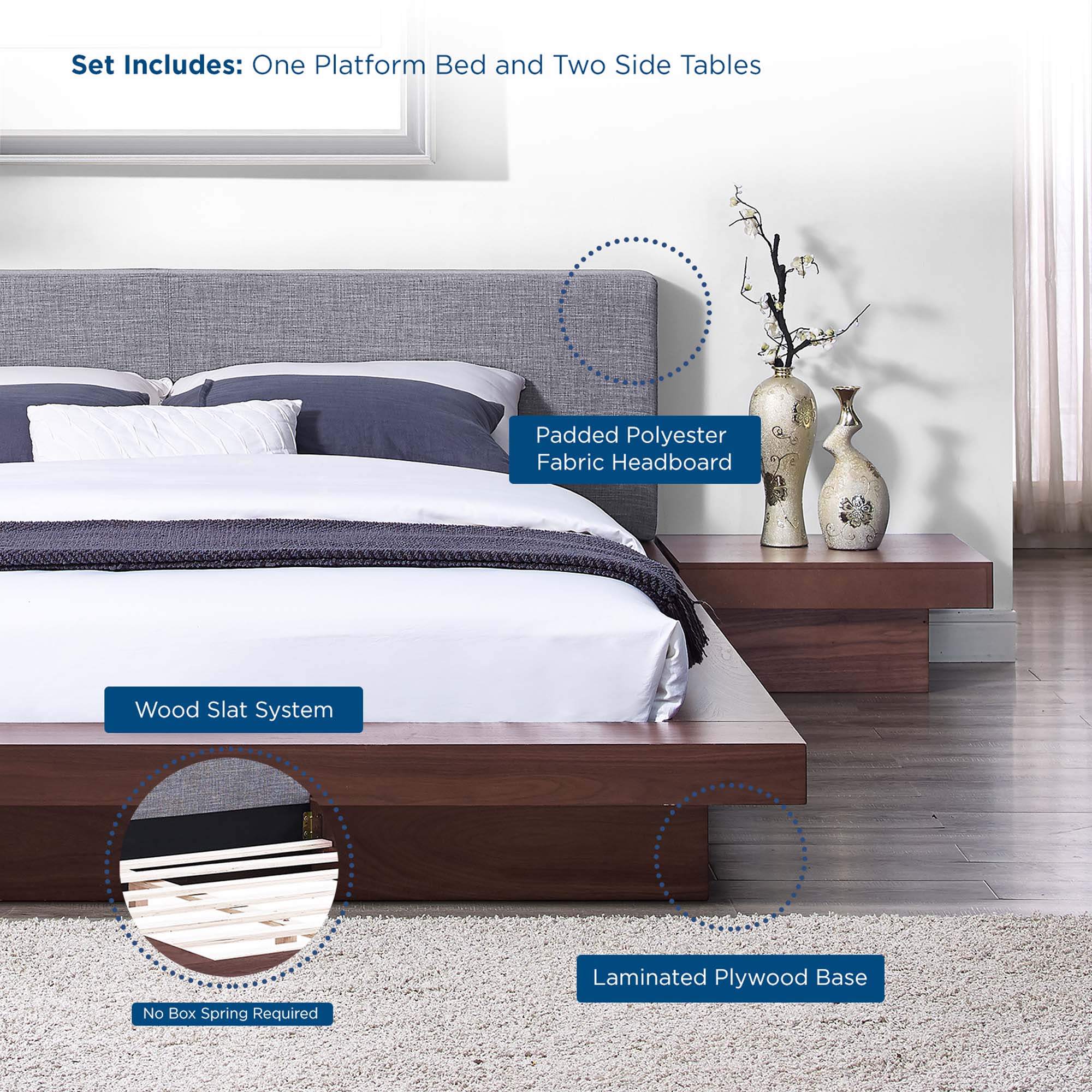 Freja 3 Piece Fabric Bedroom Set by Modway