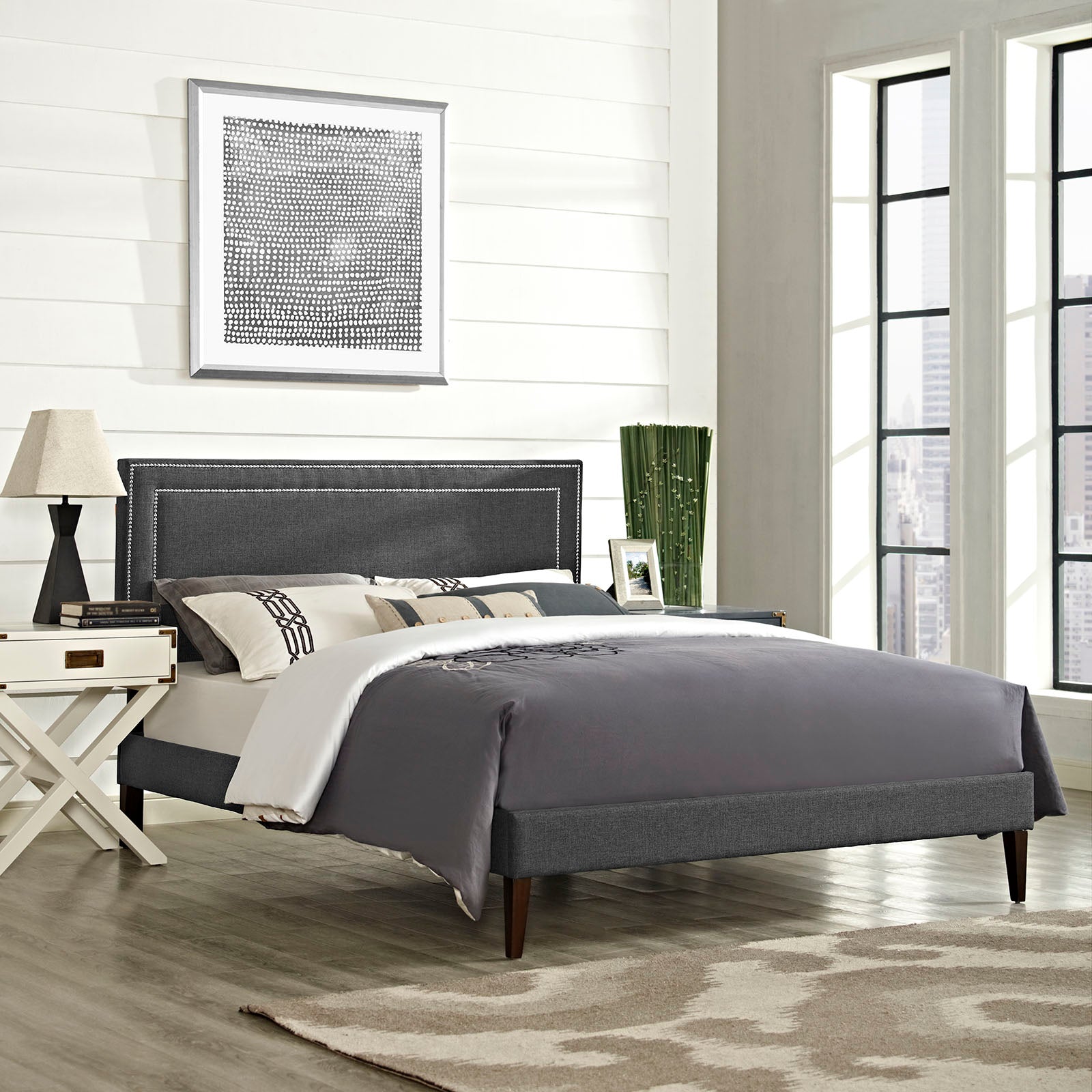 Jessamine Fabric Platform Bed with Squared Tapered Legs by Modway
