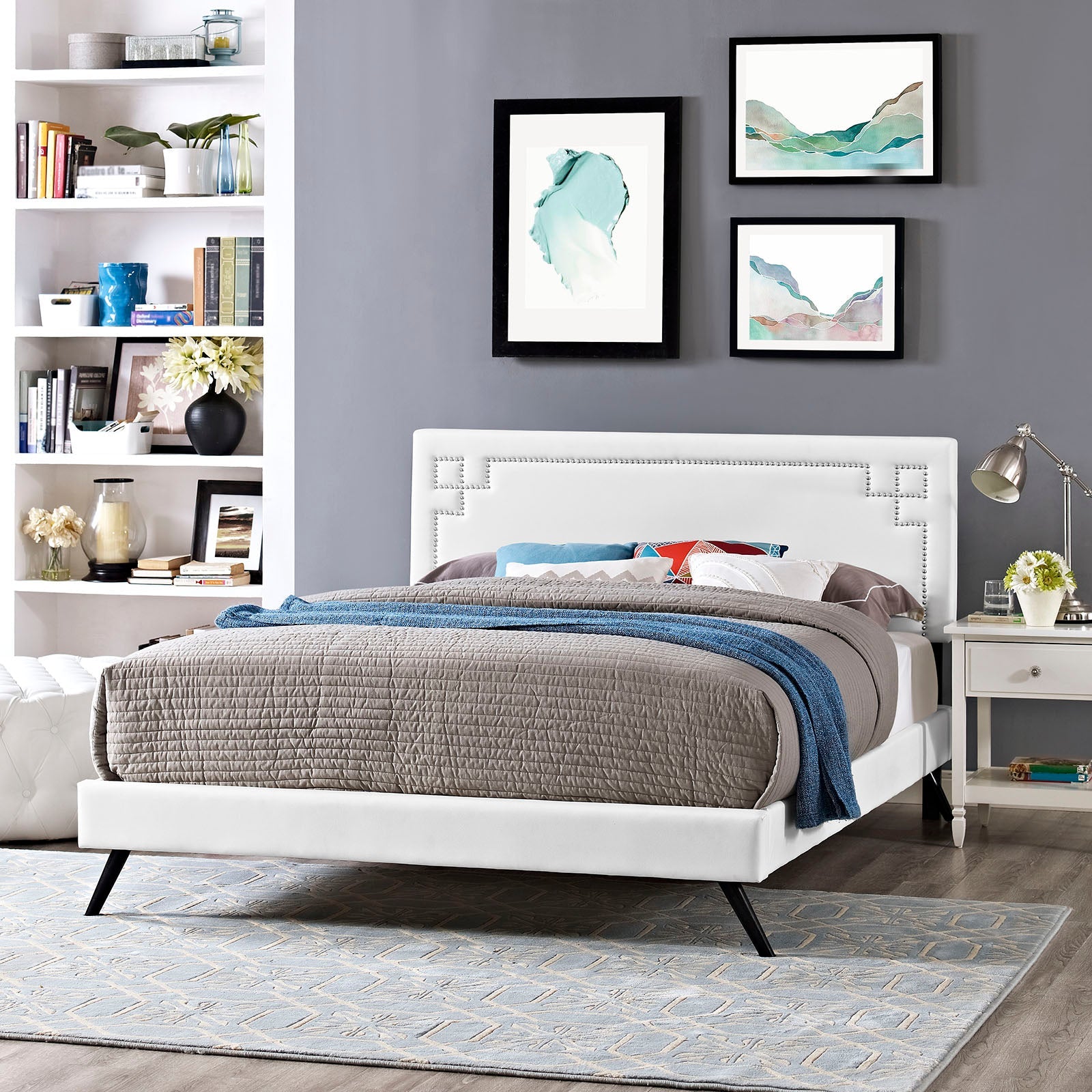 Josie Vinyl Queen Platform Bed with Round Splayed Legs by Modway