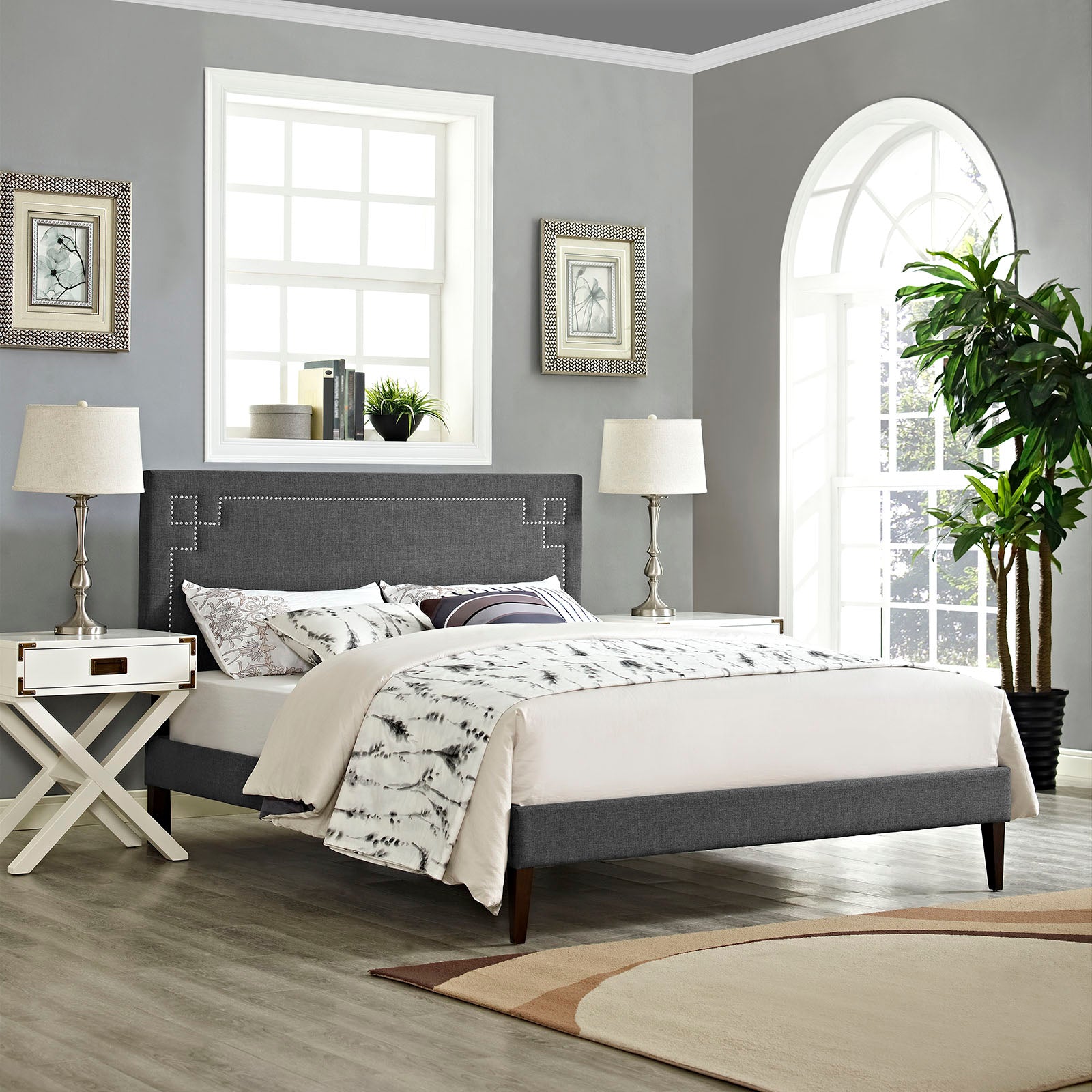 Josie Fabric Queen Platform Bed with Squared Tapered Legs by Modway