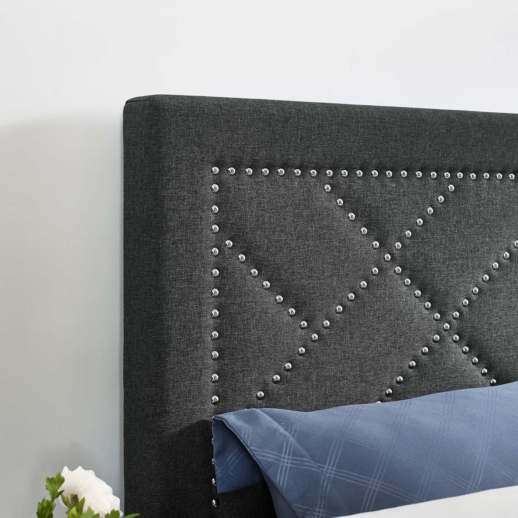 Reese Nailhead Upholstered Linen Fabric Headboard by Modway
