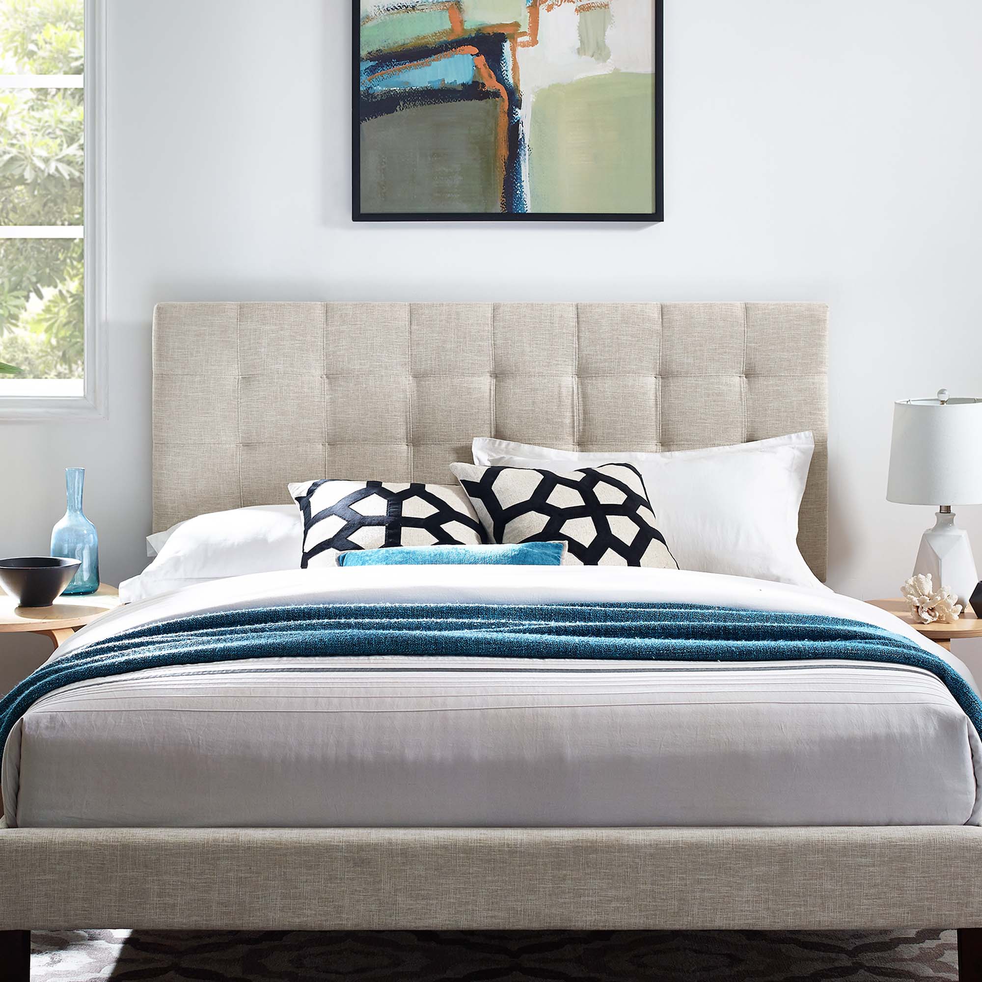 Paisley Tufted Upholstered Linen Fabric Headboard by Modway
