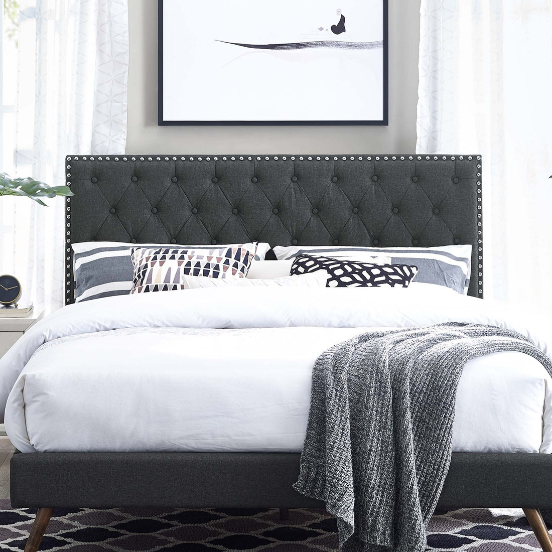 Helena Tufted Upholstered Linen Fabric Headboard by Modway