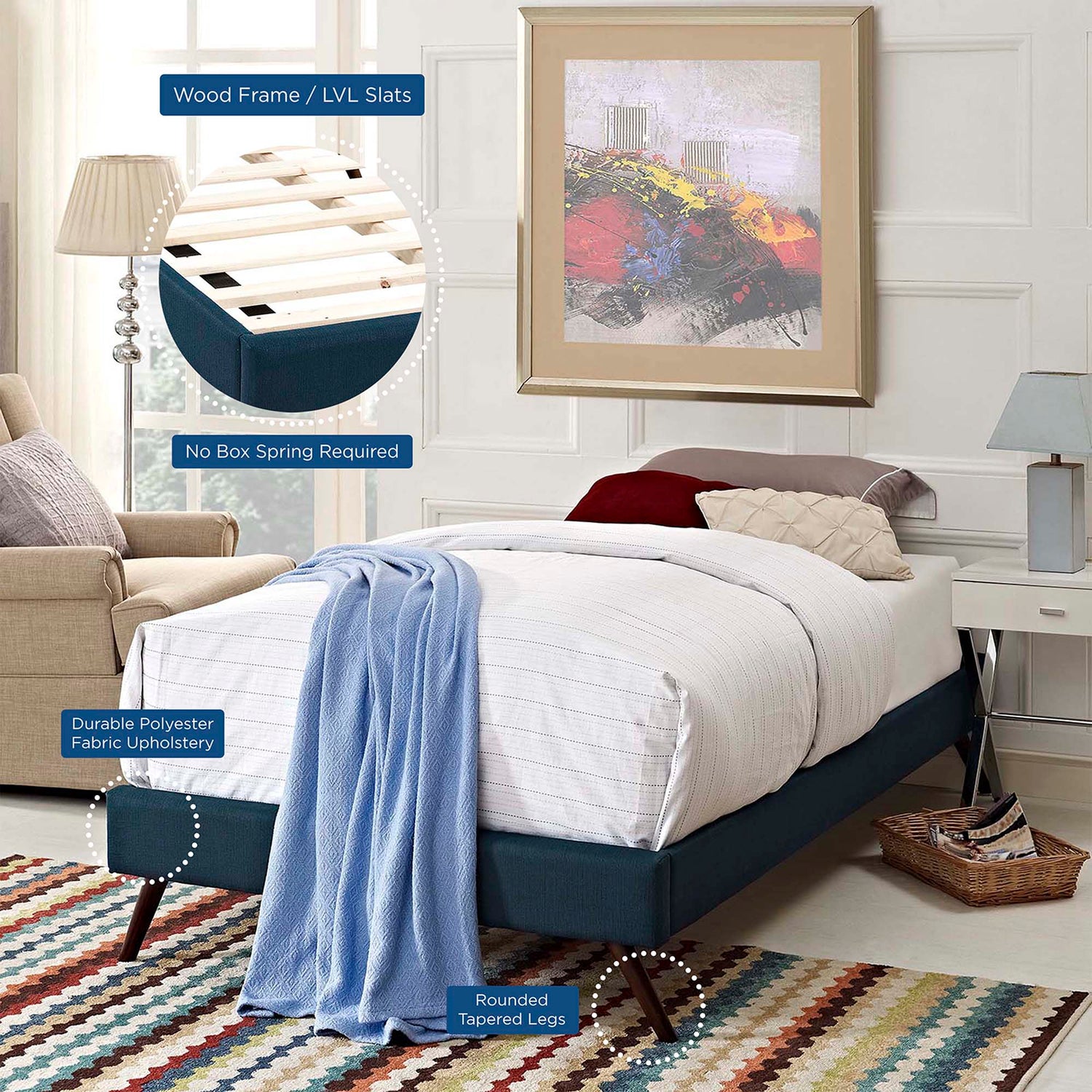 Loryn Fabric Bed Frame with Round Splayed Legs by Modway