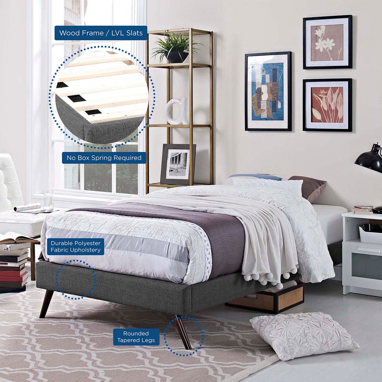 Loryn Fabric Bed Frame with Round Splayed Legs by Modway