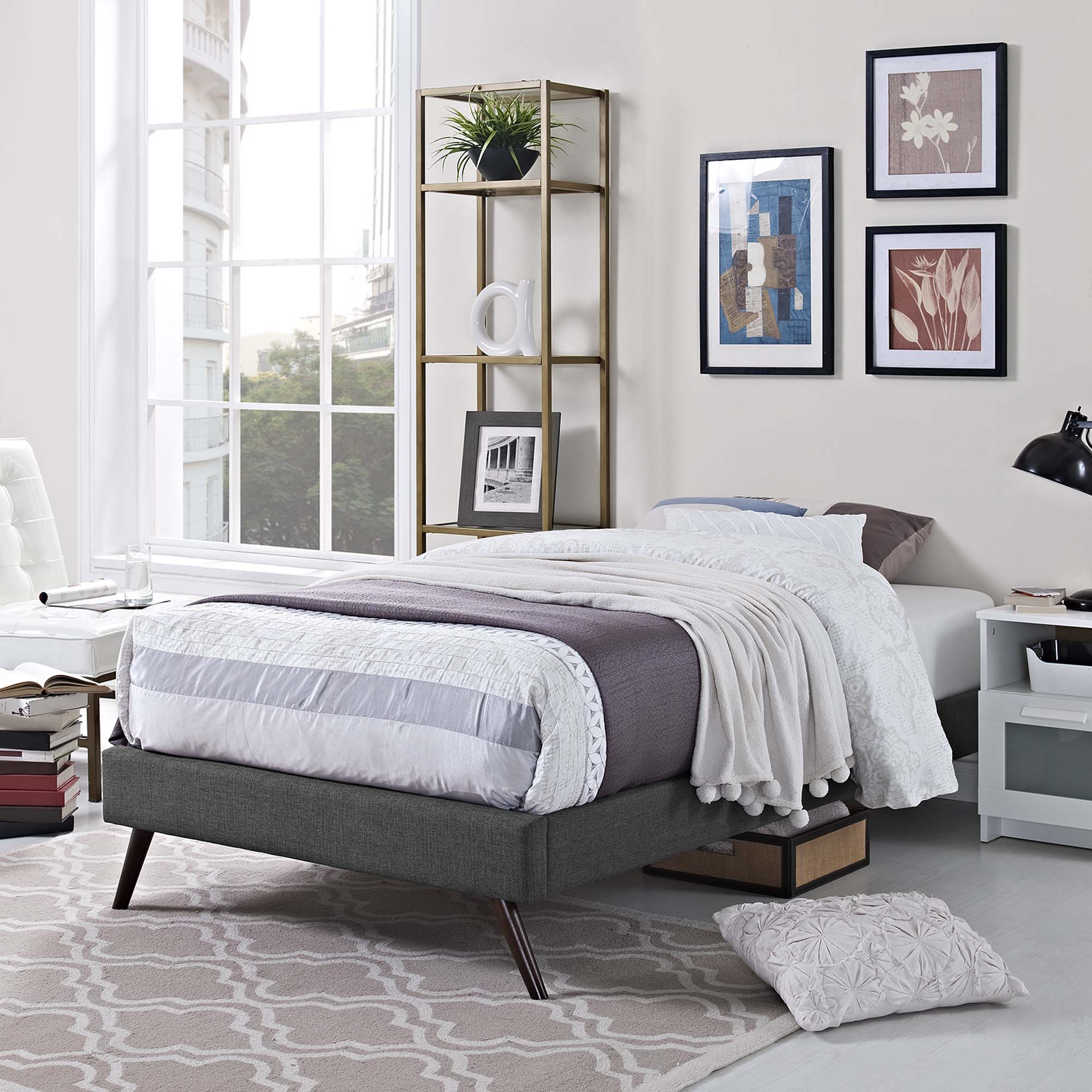 Loryn Fabric Bed Frame with Round Splayed Legs by Modway