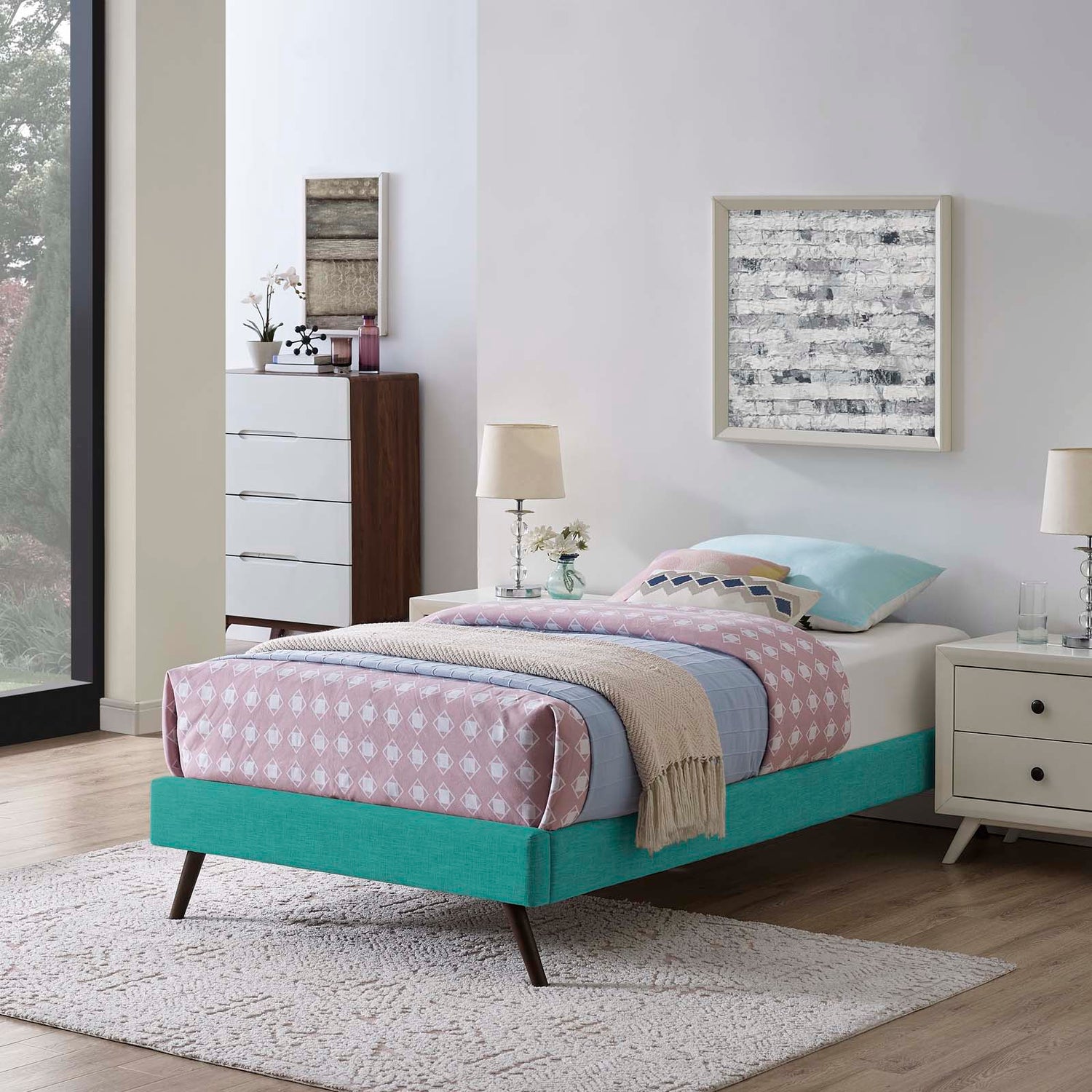 Loryn Fabric Bed Frame with Round Splayed Legs by Modway