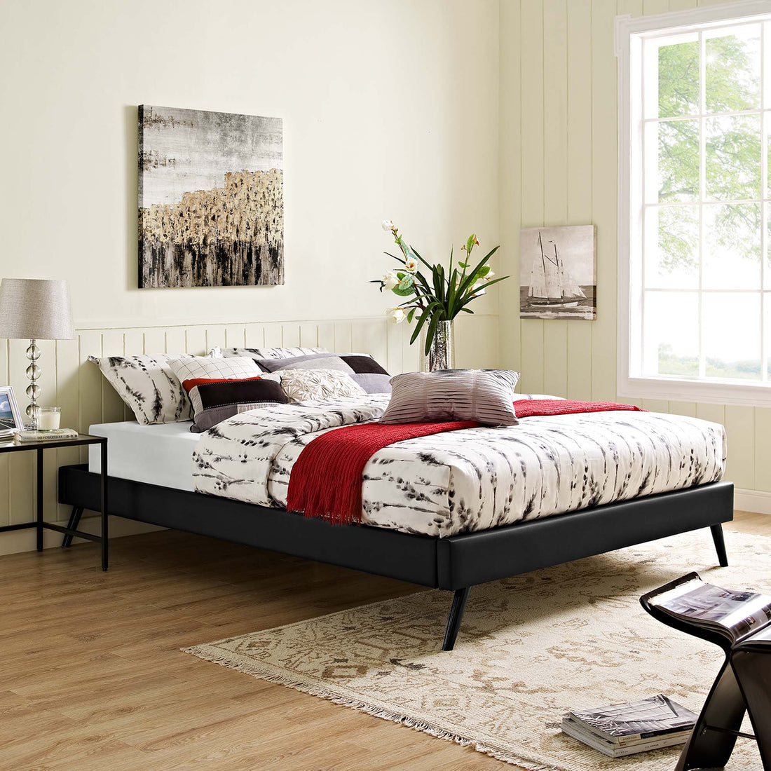 Loryn Vinyl Bed Frame with Round Splayed Legs by Modway