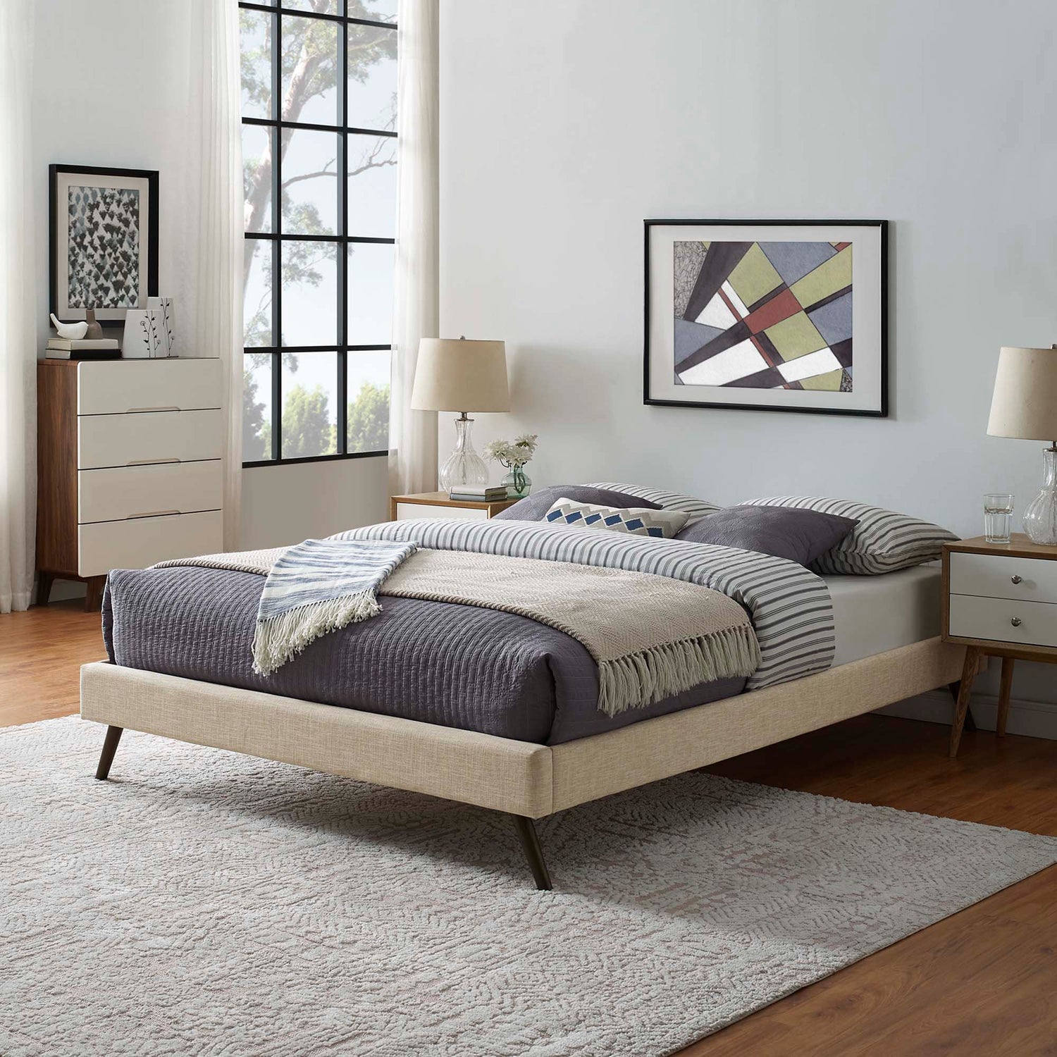Loryn Fabric Bed Frame with Round Splayed Legs by Modway