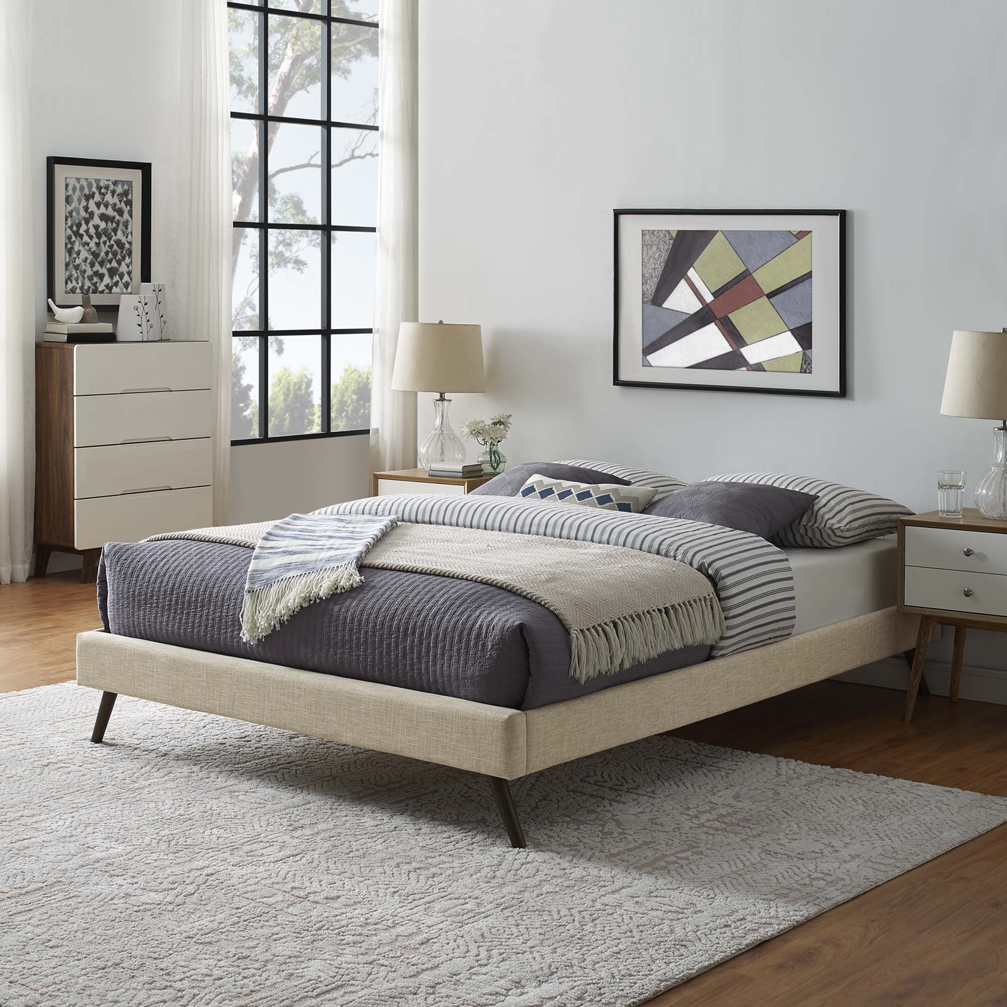 Loryn Fabric Bed Frame with Round Splayed Legs by Modway