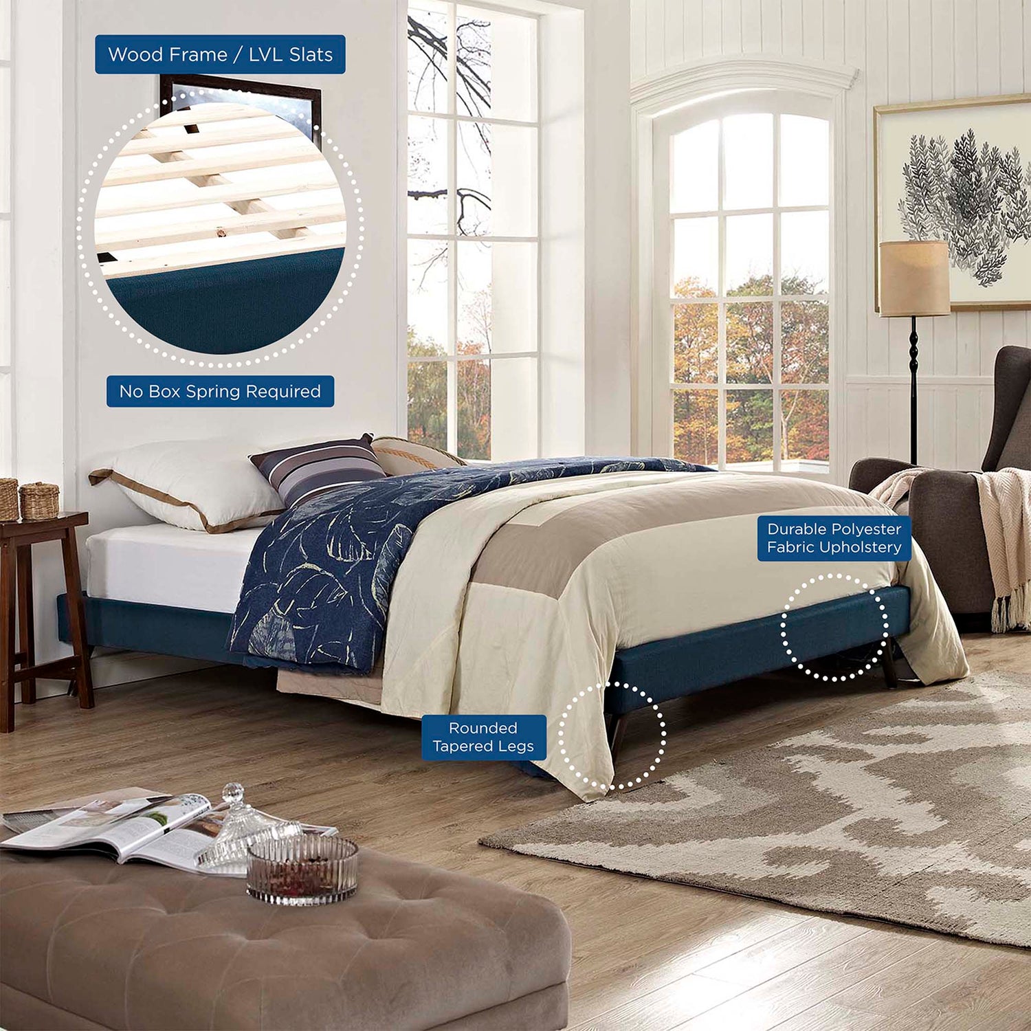 Loryn Fabric Bed Frame with Round Splayed Legs by Modway