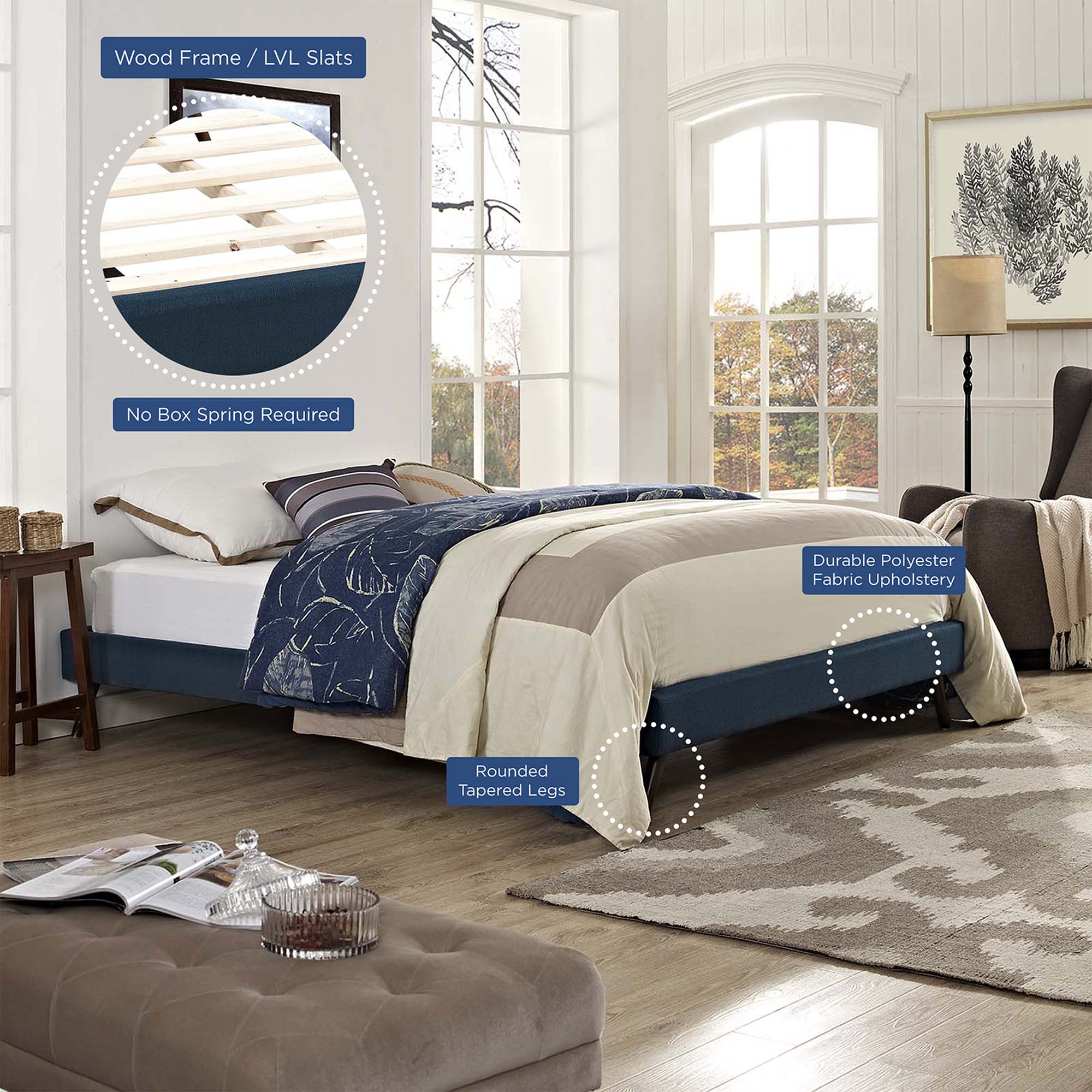 Loryn Fabric Bed Frame with Round Splayed Legs by Modway
