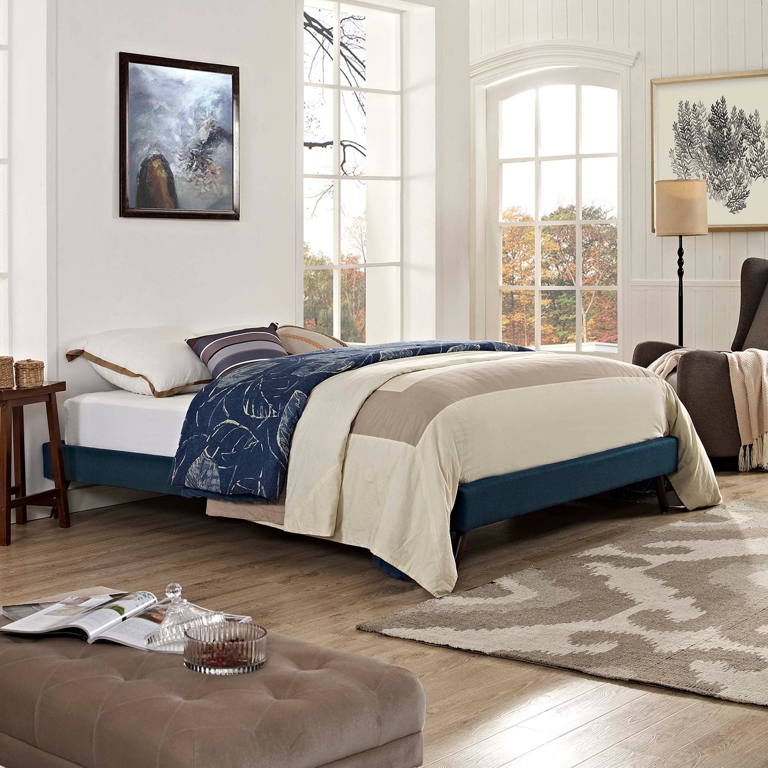 Loryn Fabric Bed Frame with Round Splayed Legs by Modway