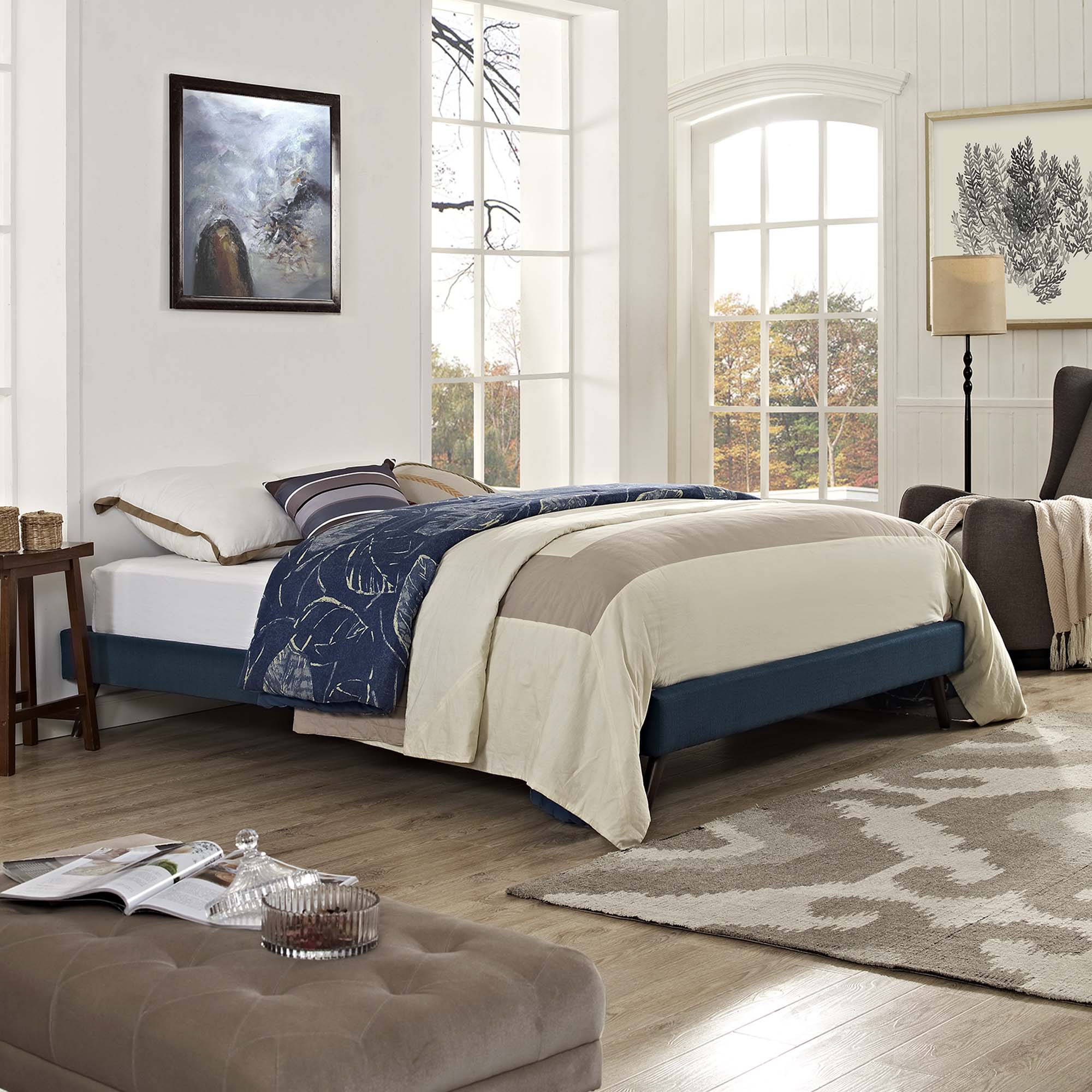 Loryn Fabric Bed Frame with Round Splayed Legs by Modway