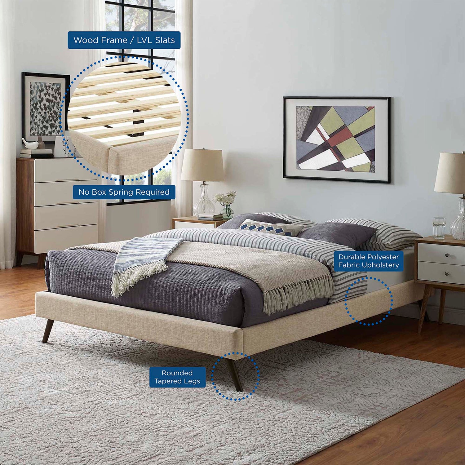 Loryn Fabric Bed Frame with Round Splayed Legs by Modway