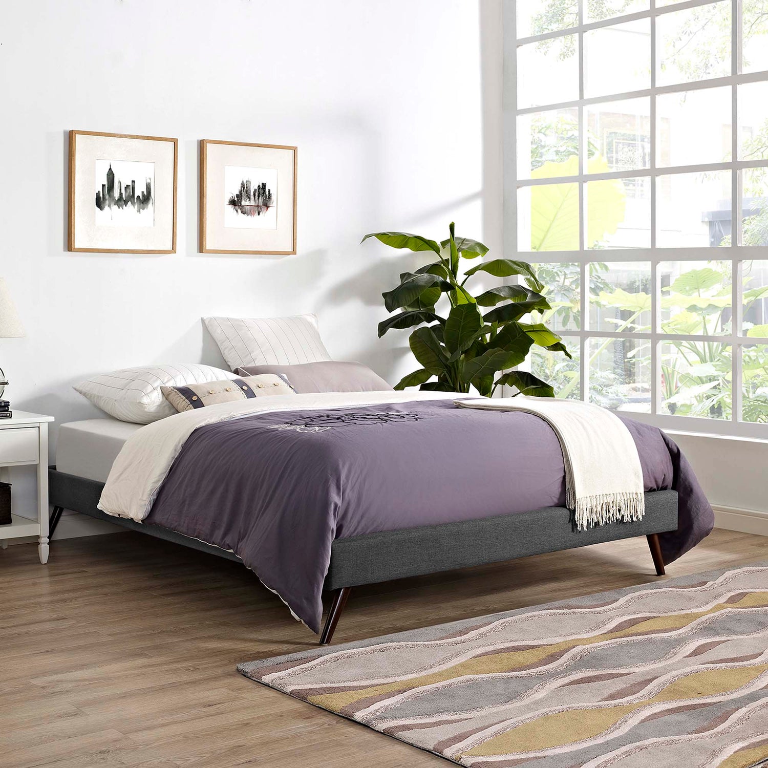 Loryn Fabric Bed Frame with Round Splayed Legs by Modway