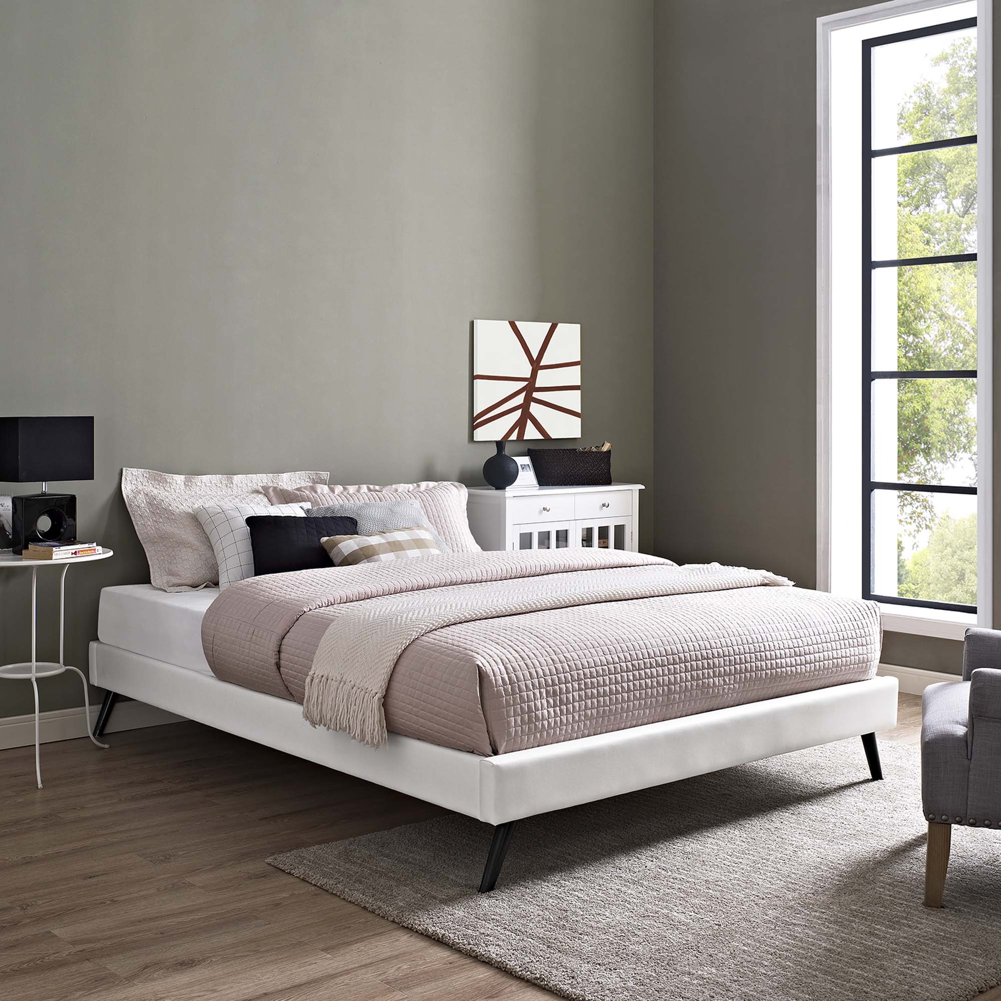 Loryn Vinyl Bed Frame with Round Splayed Legs by Modway