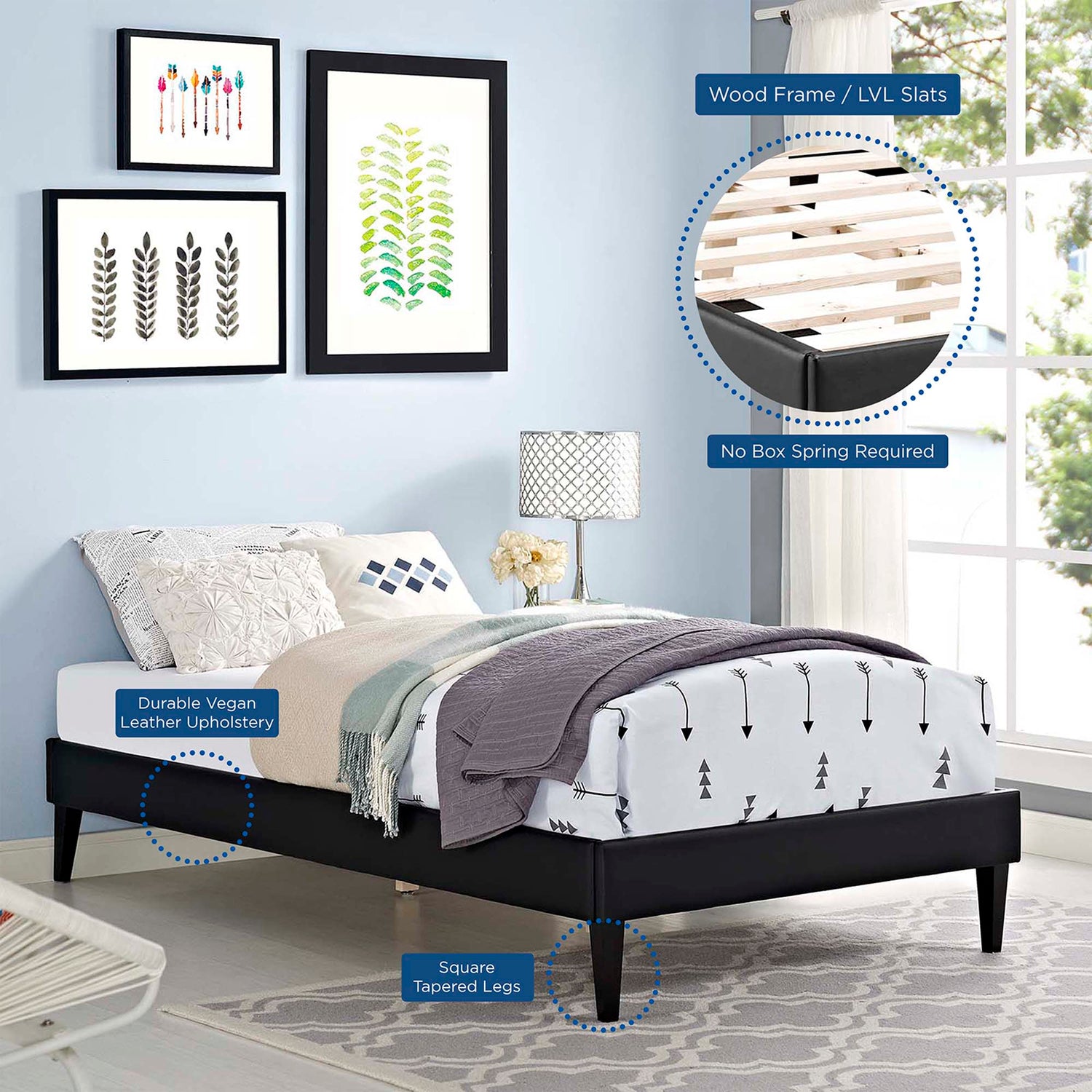 Tessie Vinyl Bed Frame with Squared Tapered Legs by Modway