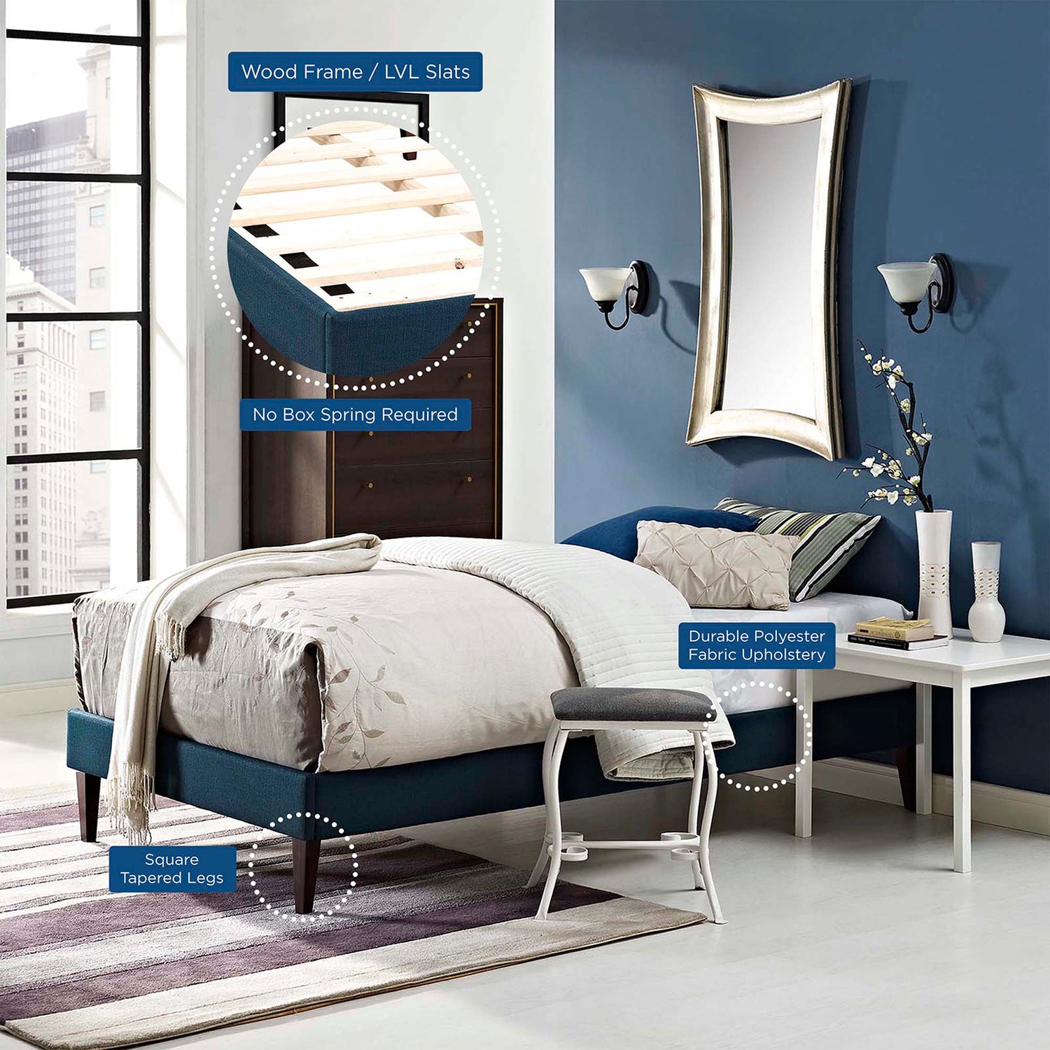 Tessie Fabric Bed Frame with Squared Tapered Legs by Modway
