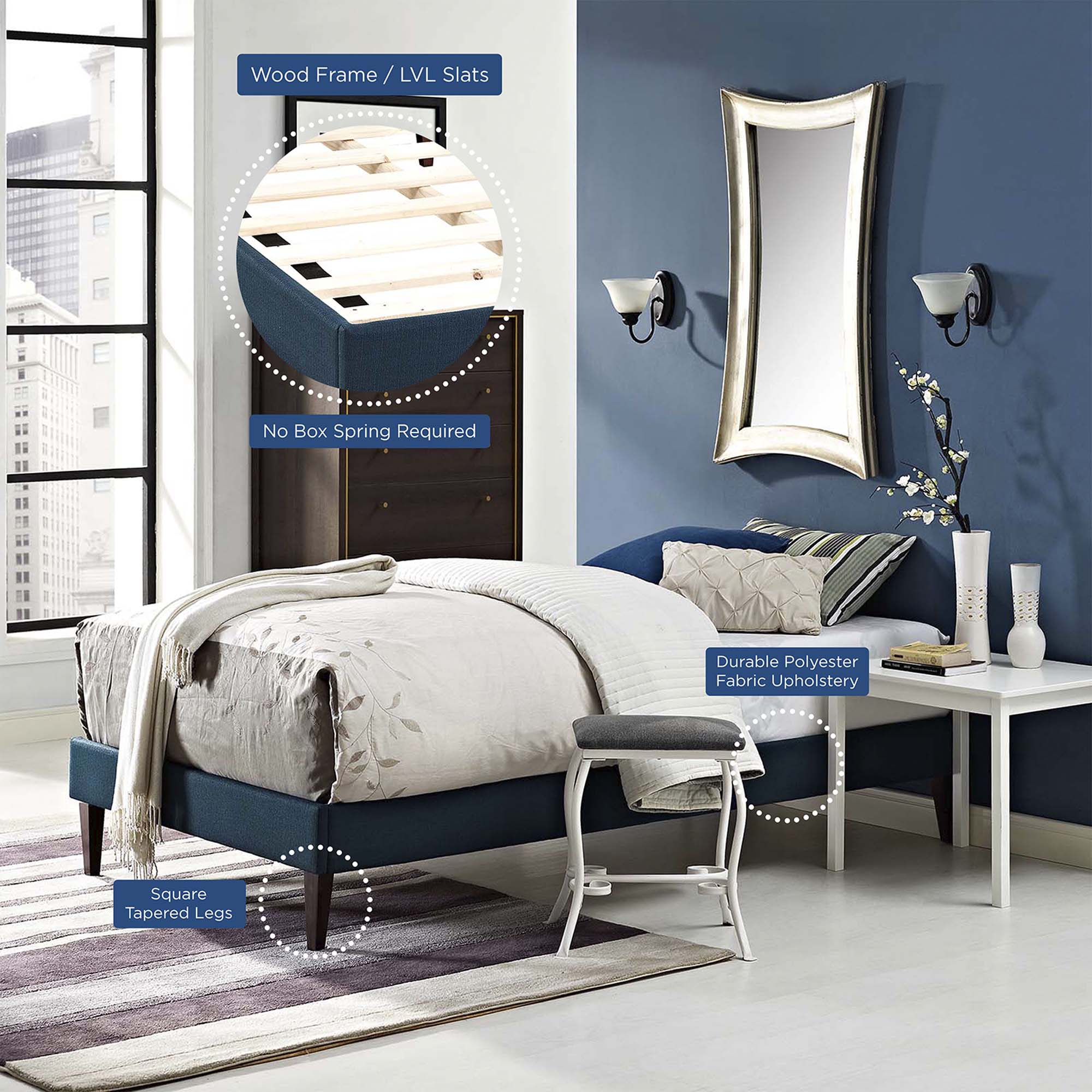 Tessie Fabric Bed Frame with Squared Tapered Legs by Modway