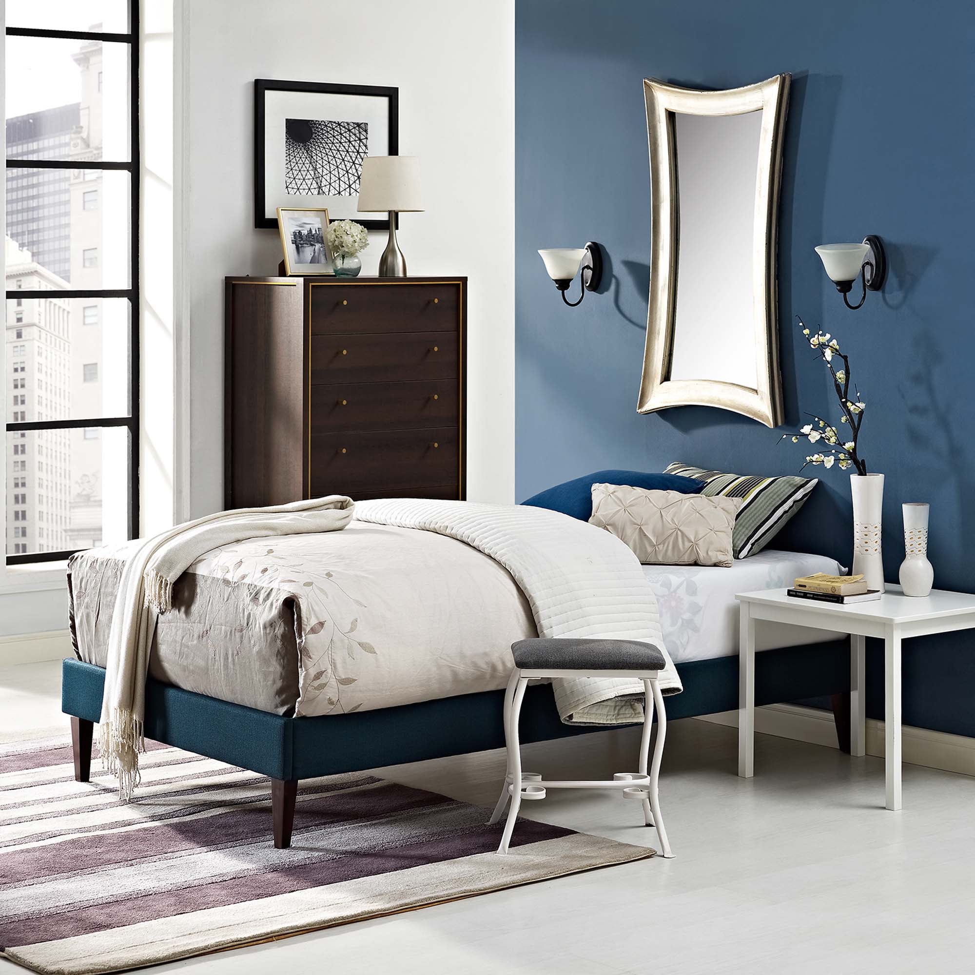 Tessie Fabric Bed Frame with Squared Tapered Legs by Modway