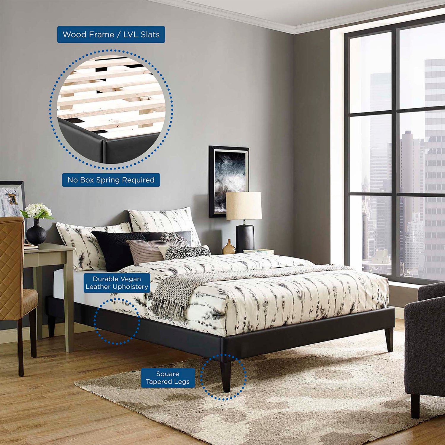 Tessie Vinyl Bed Frame with Squared Tapered Legs by Modway
