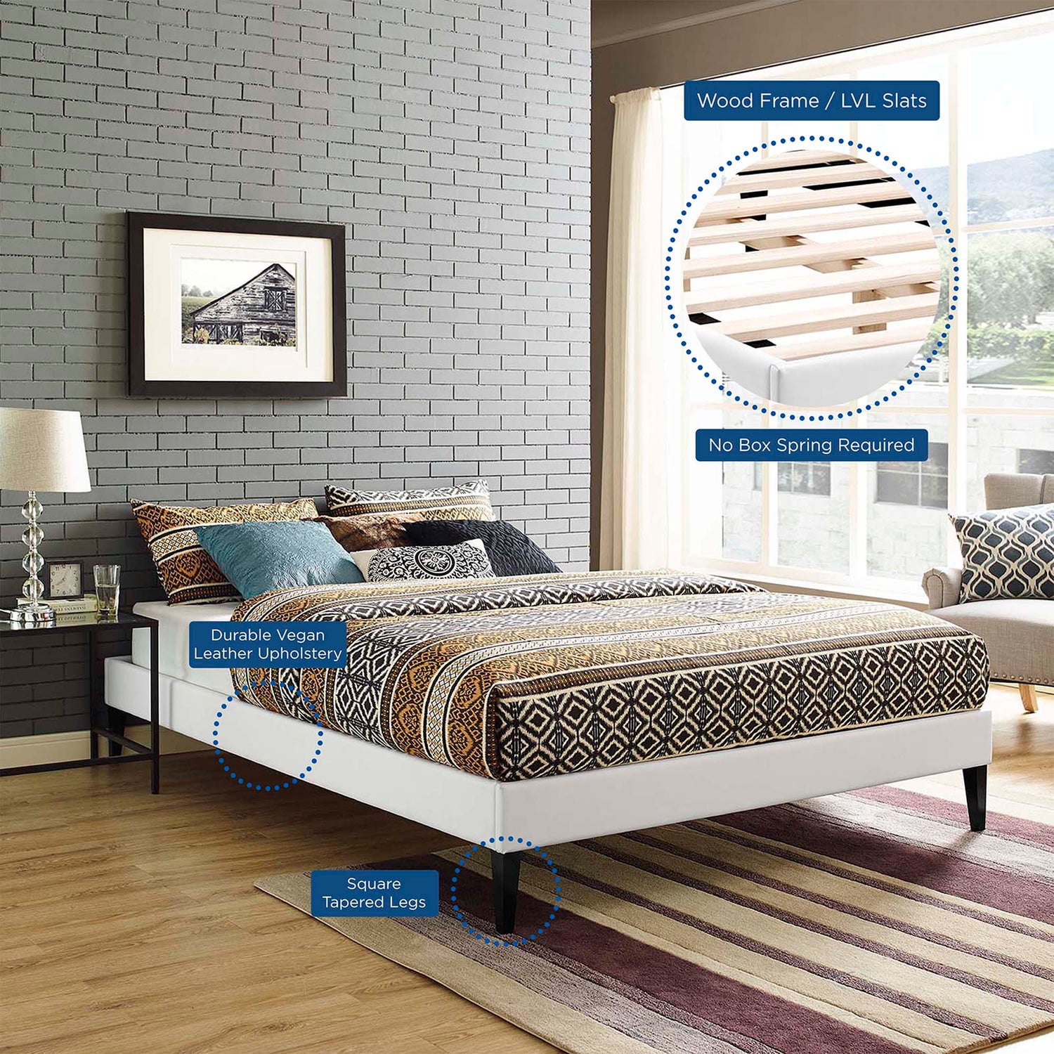 Tessie Vinyl Bed Frame with Squared Tapered Legs by Modway