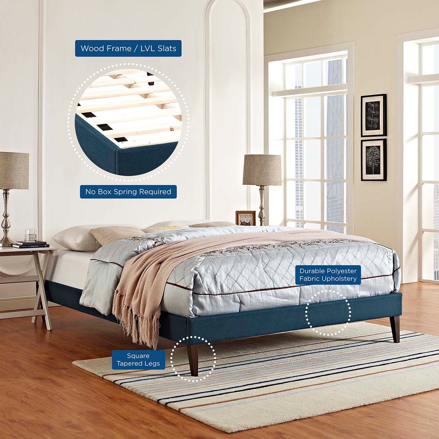 Tessie Fabric Bed Frame with Squared Tapered Legs by Modway