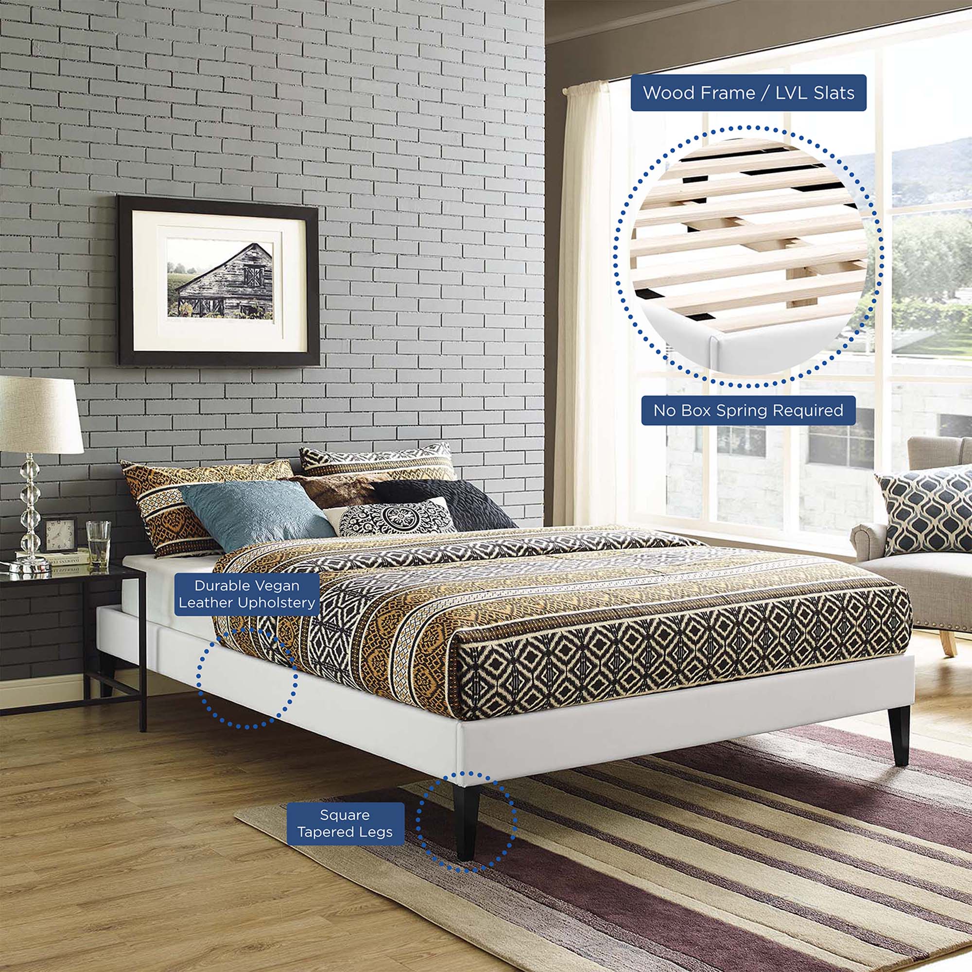 Tessie Vinyl Bed Frame with Squared Tapered Legs by Modway