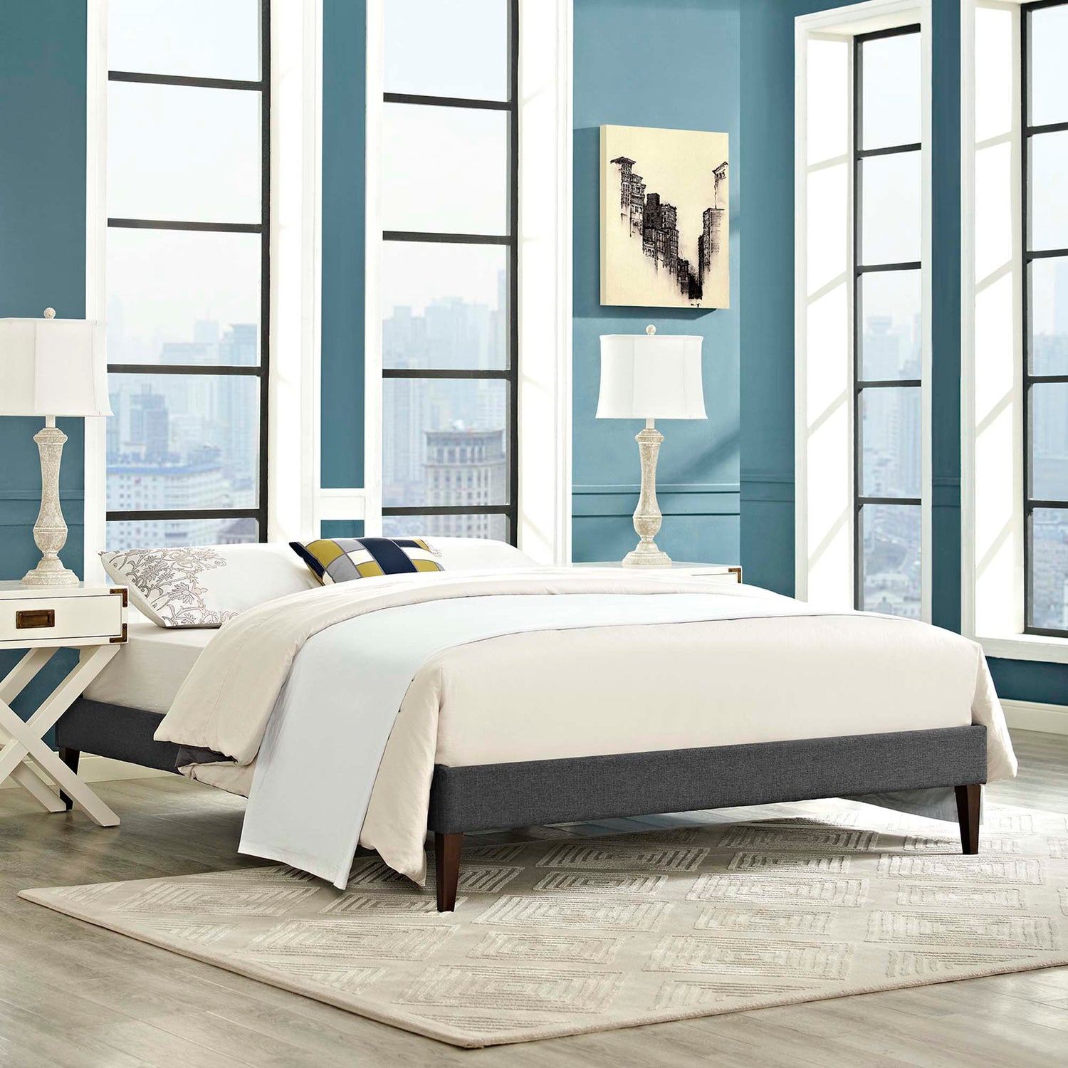 Tessie Fabric Bed Frame with Squared Tapered Legs by Modway