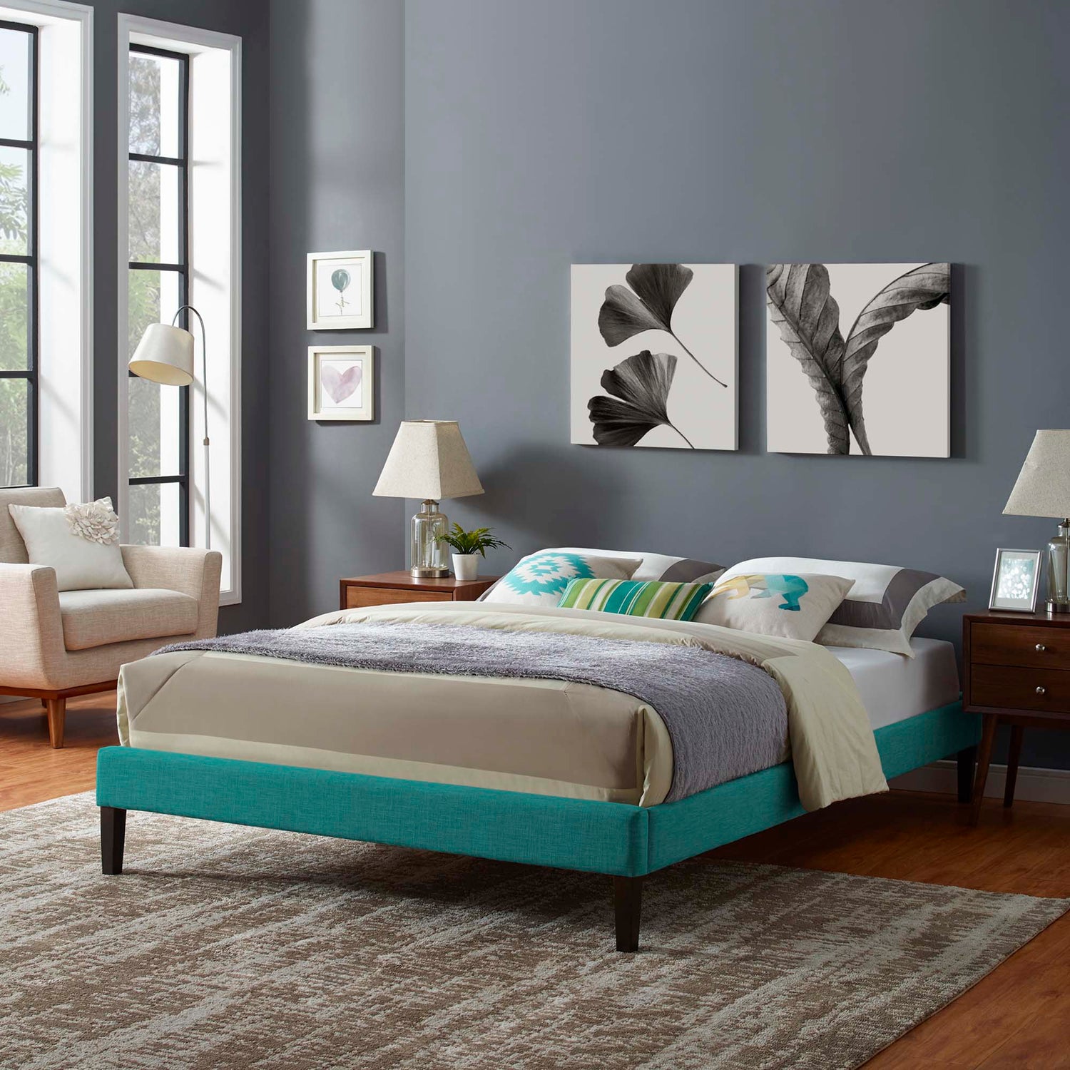Tessie Fabric Bed Frame with Squared Tapered Legs by Modway