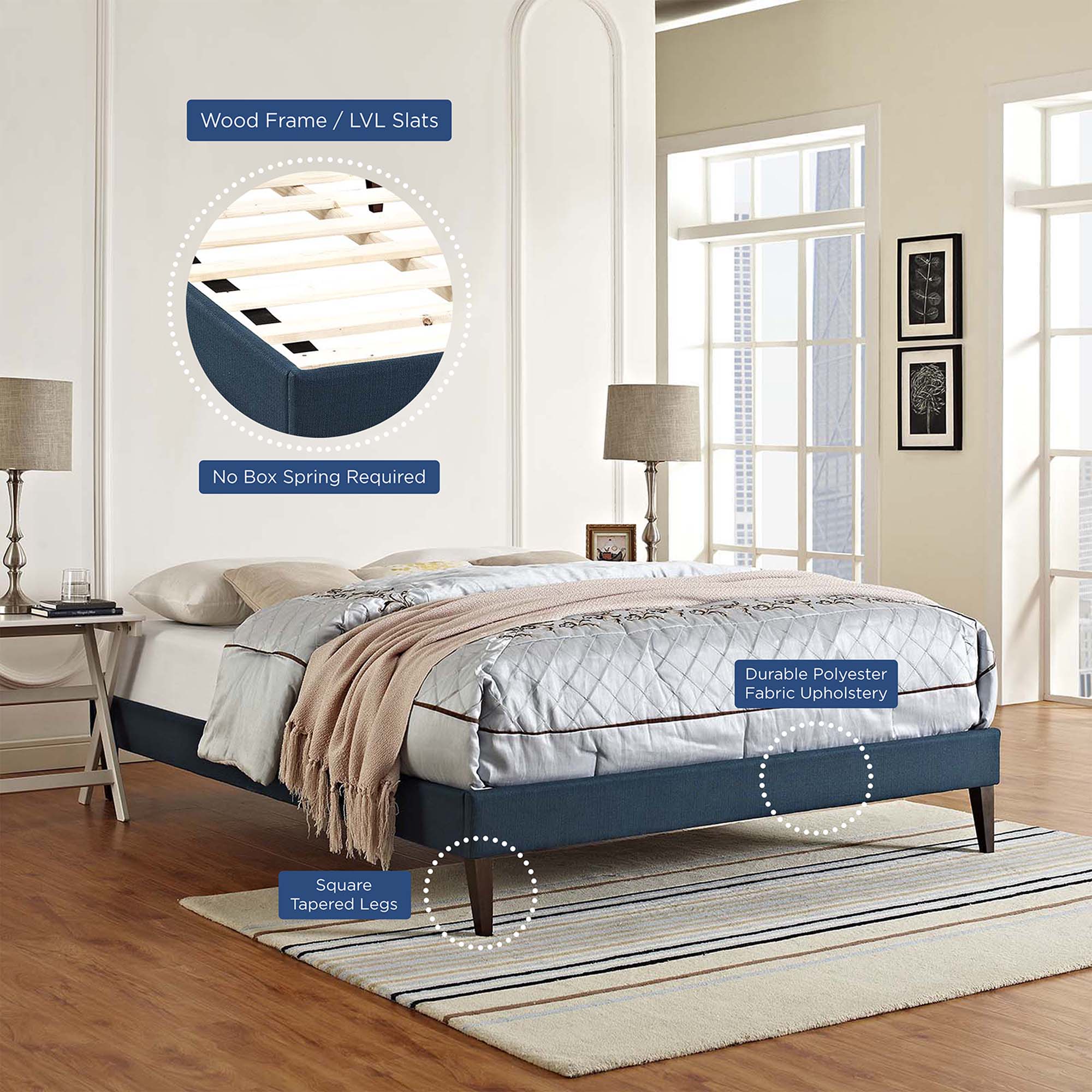 Tessie Fabric Bed Frame with Squared Tapered Legs by Modway