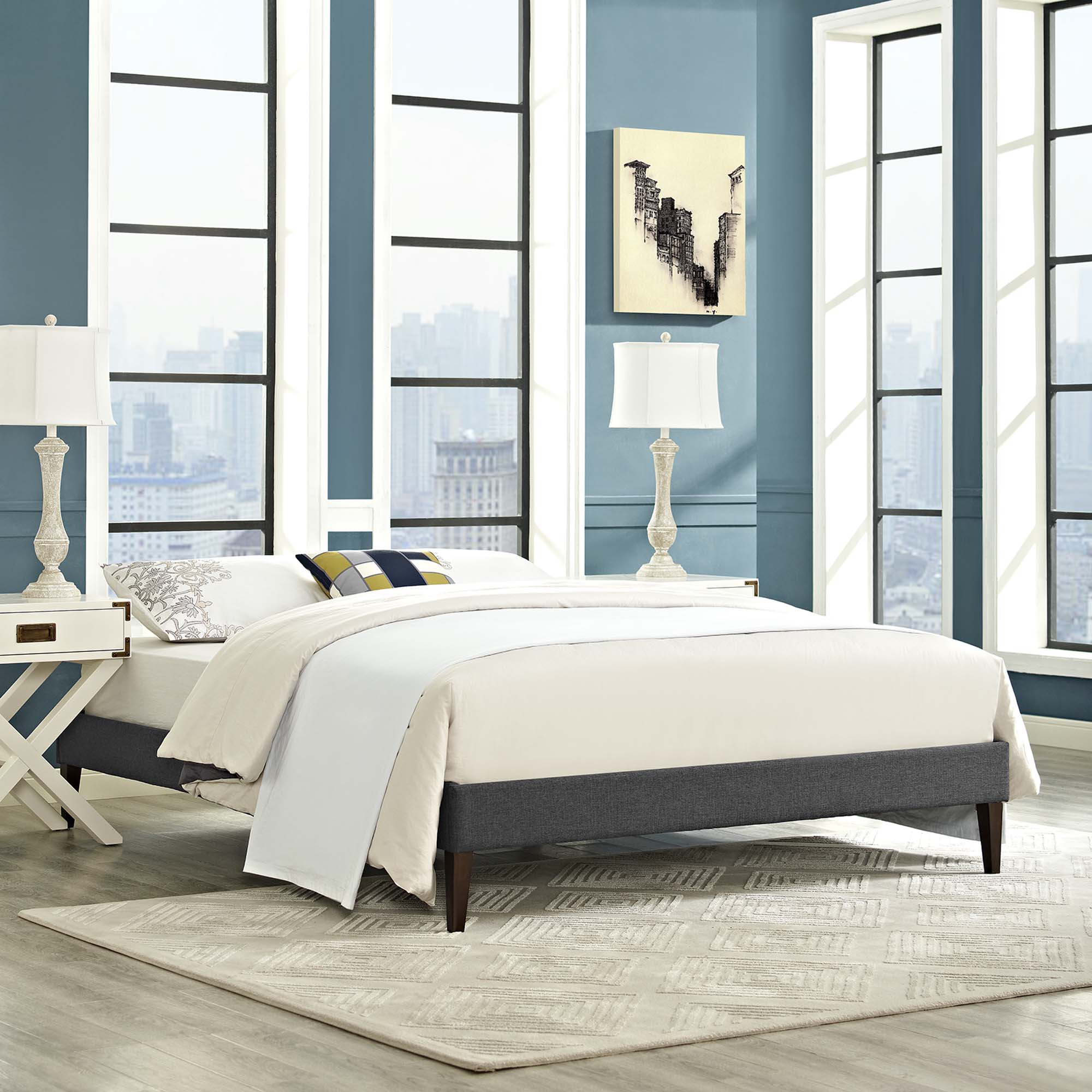 Tessie Fabric Bed Frame with Squared Tapered Legs by Modway