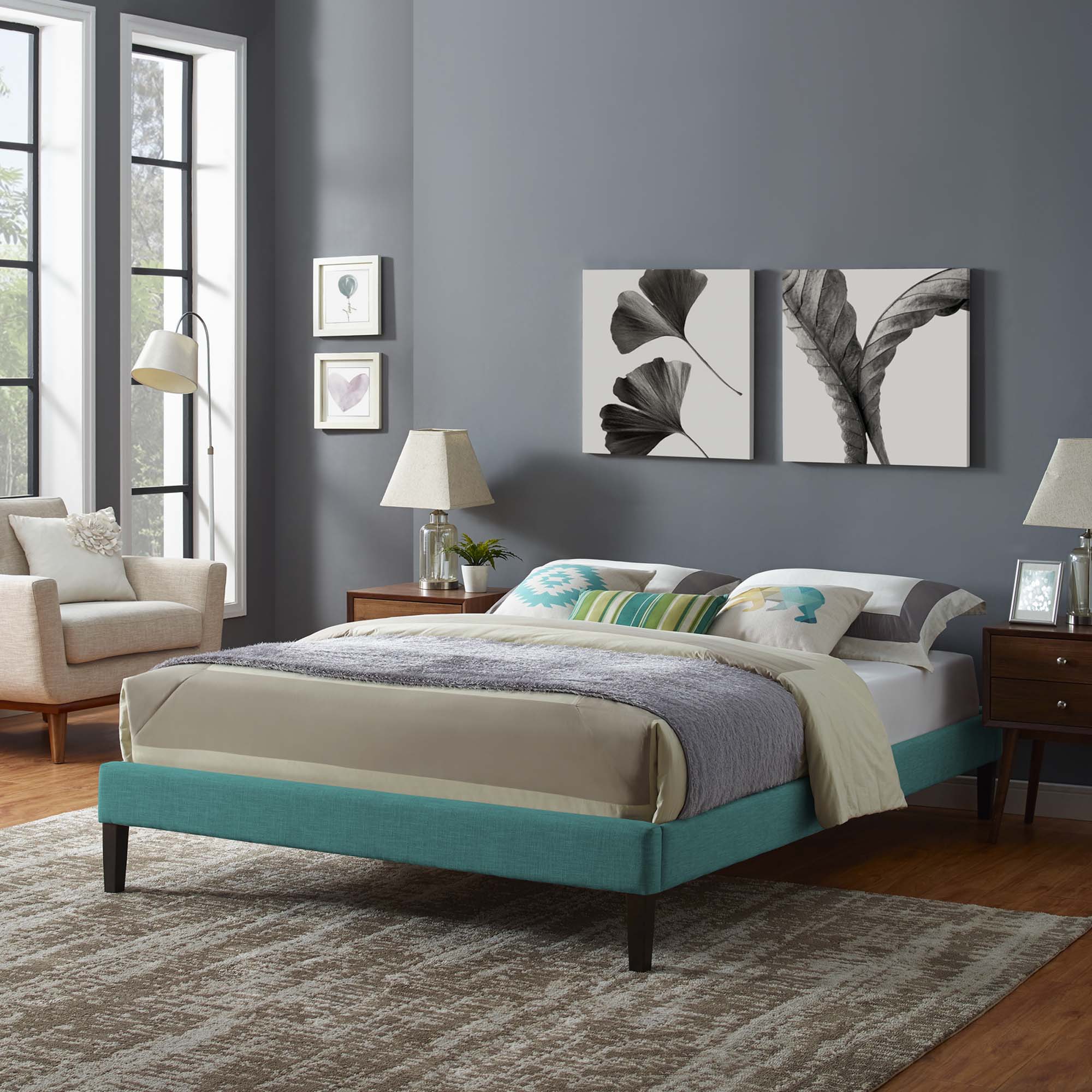 Tessie Fabric Bed Frame with Squared Tapered Legs by Modway