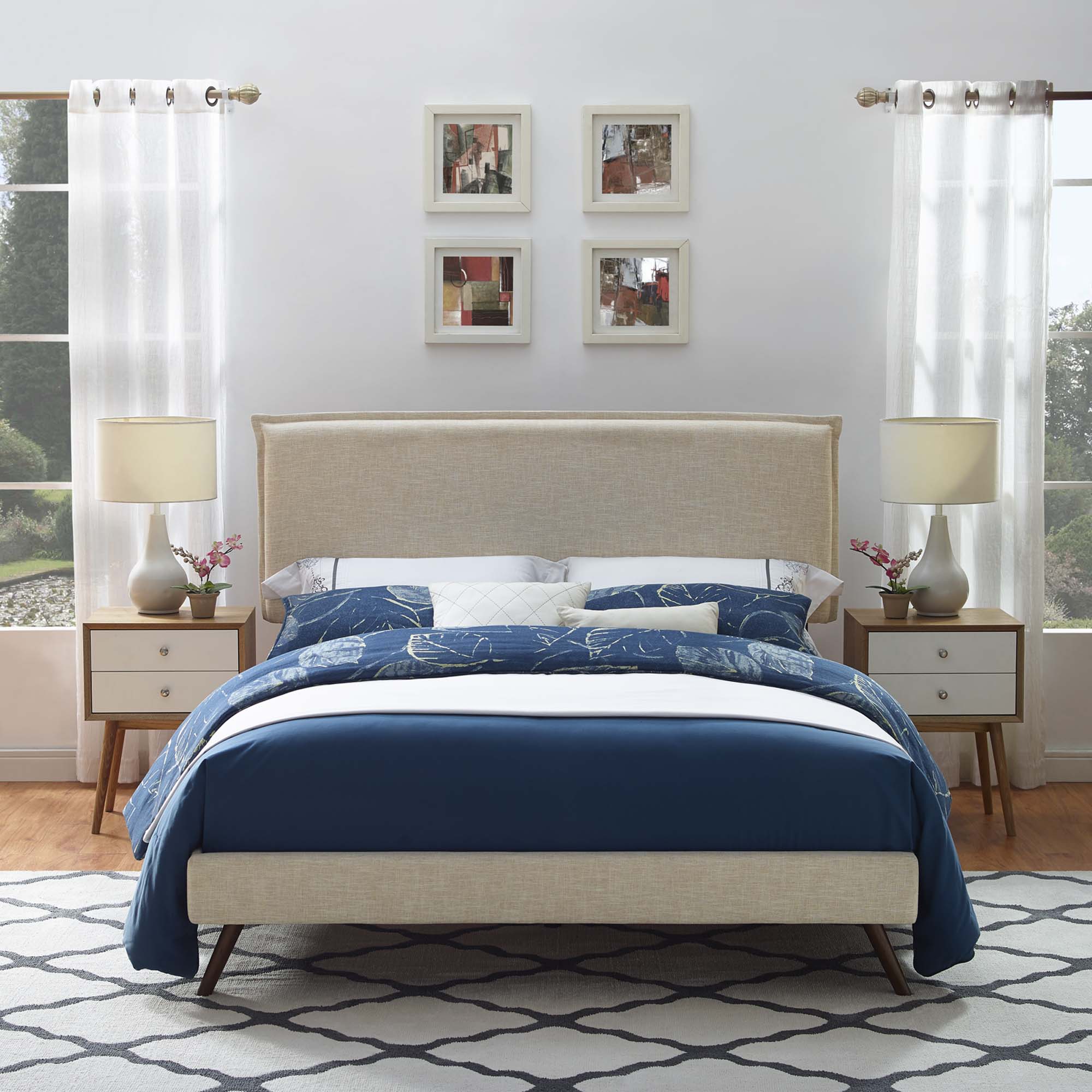 Amaris Fabric Platform Bed with Round Splayed Legs by Modway