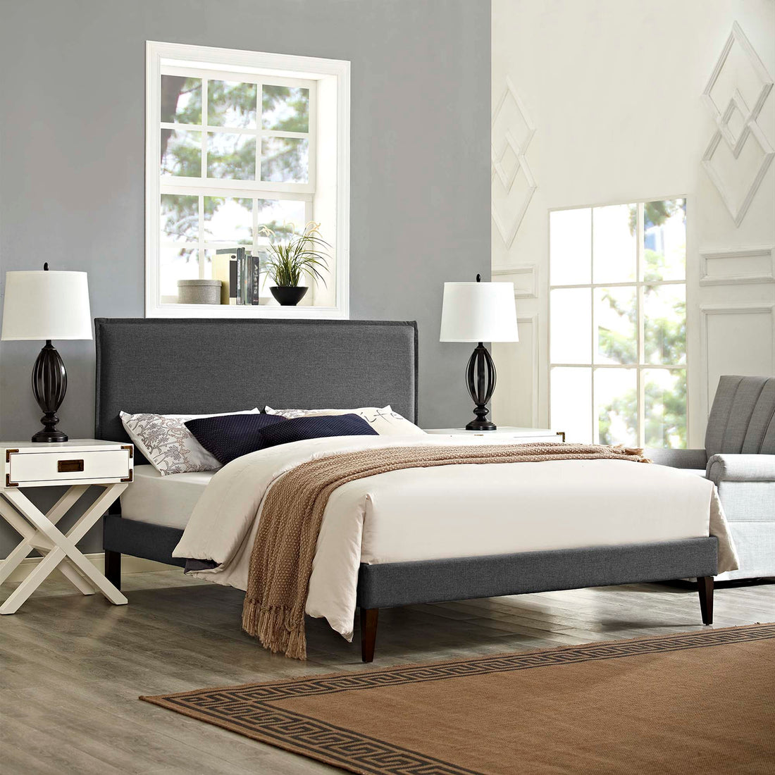 Amaris Fabric Platform Bed with Squared Tapered Legs by Modway