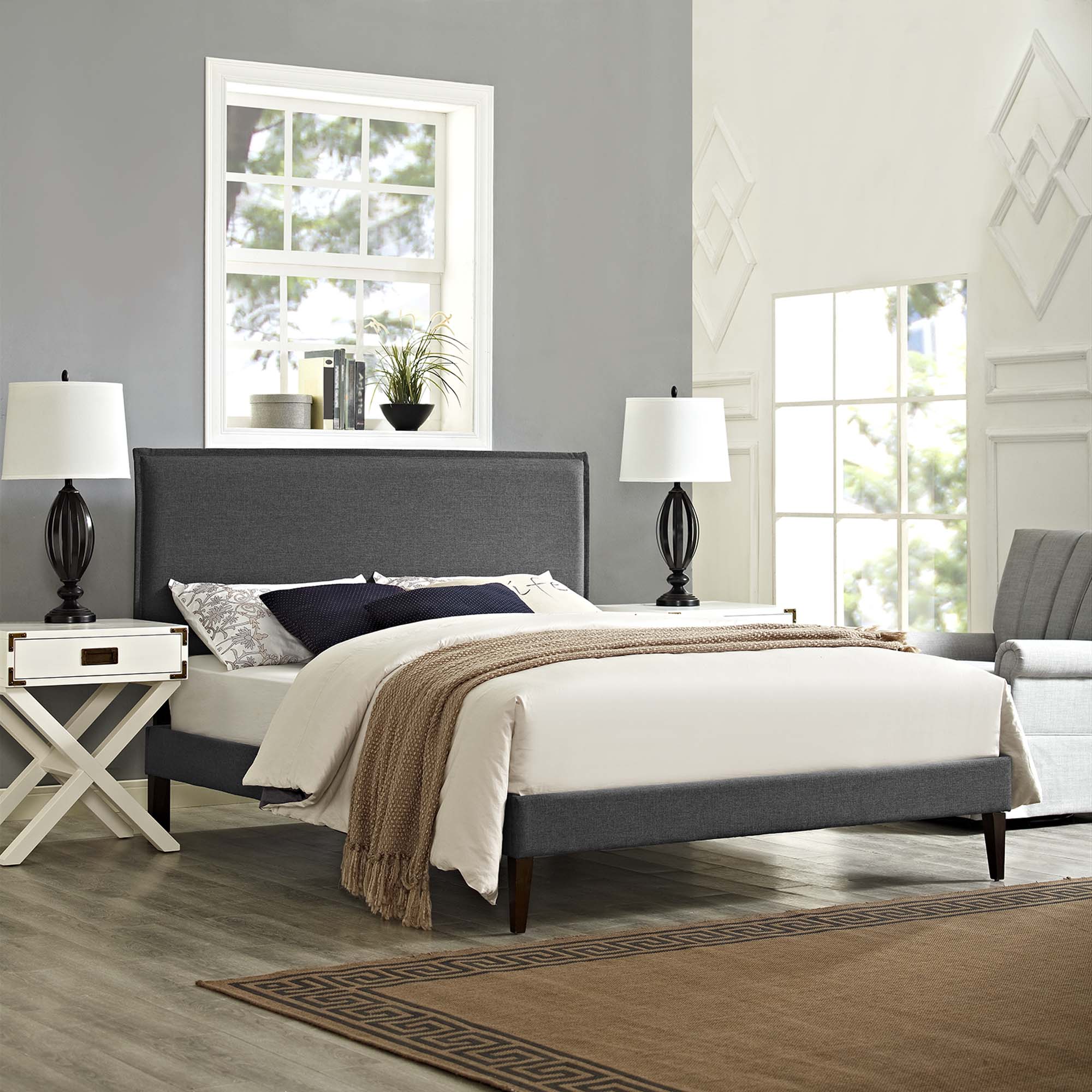 Amaris Fabric Platform Bed with Squared Tapered Legs by Modway