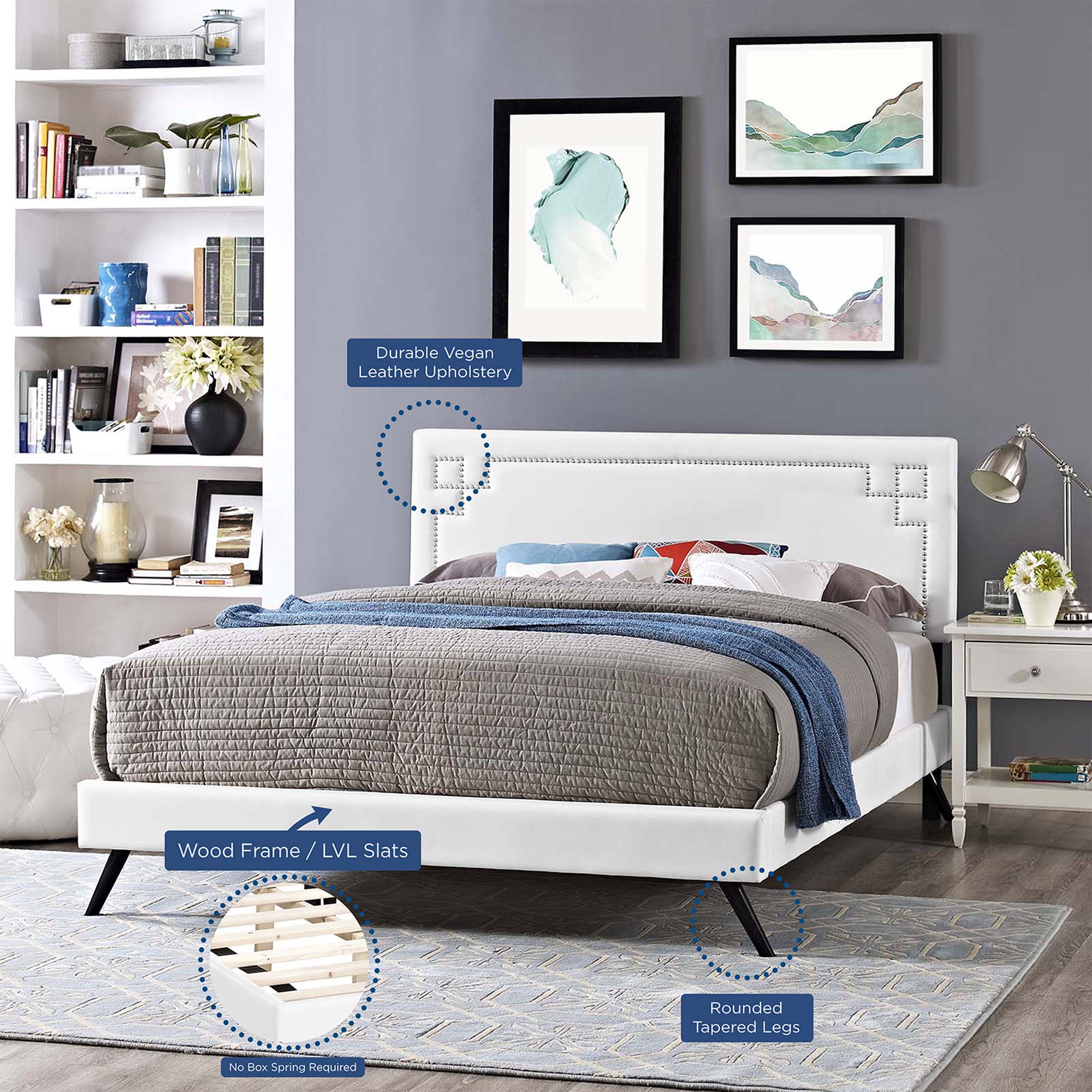 Ruthie Vinyl Platform Bed with Round Splayed Legs by Modway