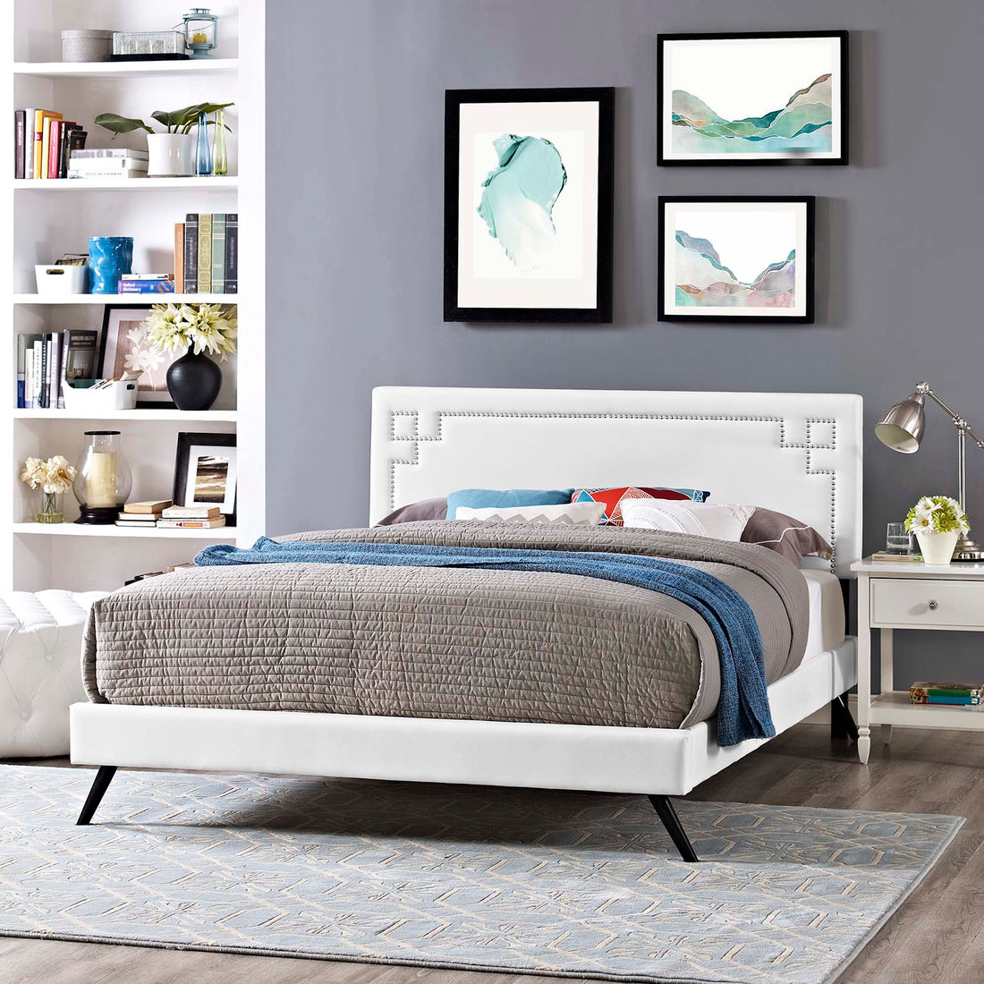 Ruthie Vinyl Platform Bed with Round Splayed Legs by Modway