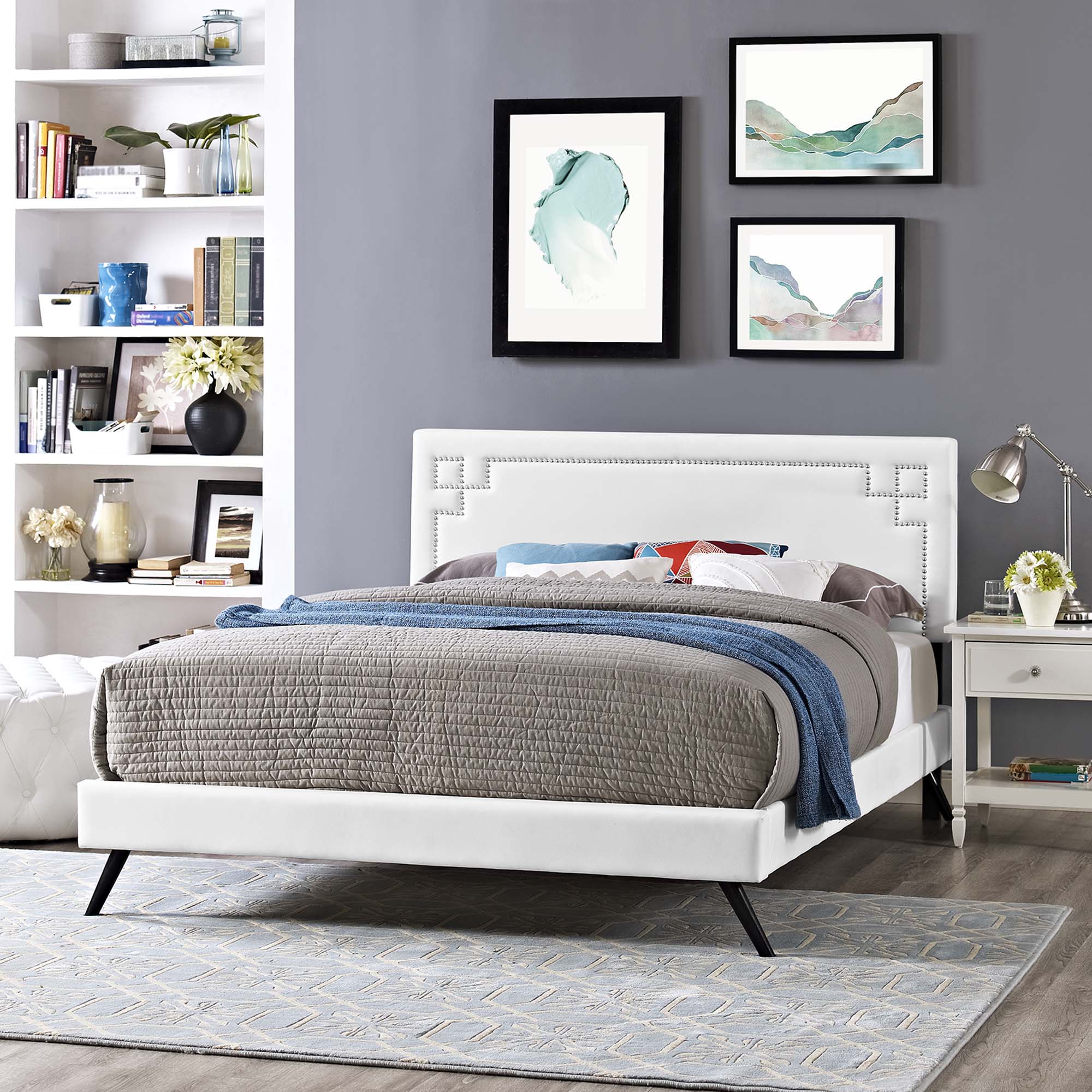 Ruthie Vinyl Platform Bed with Round Splayed Legs by Modway