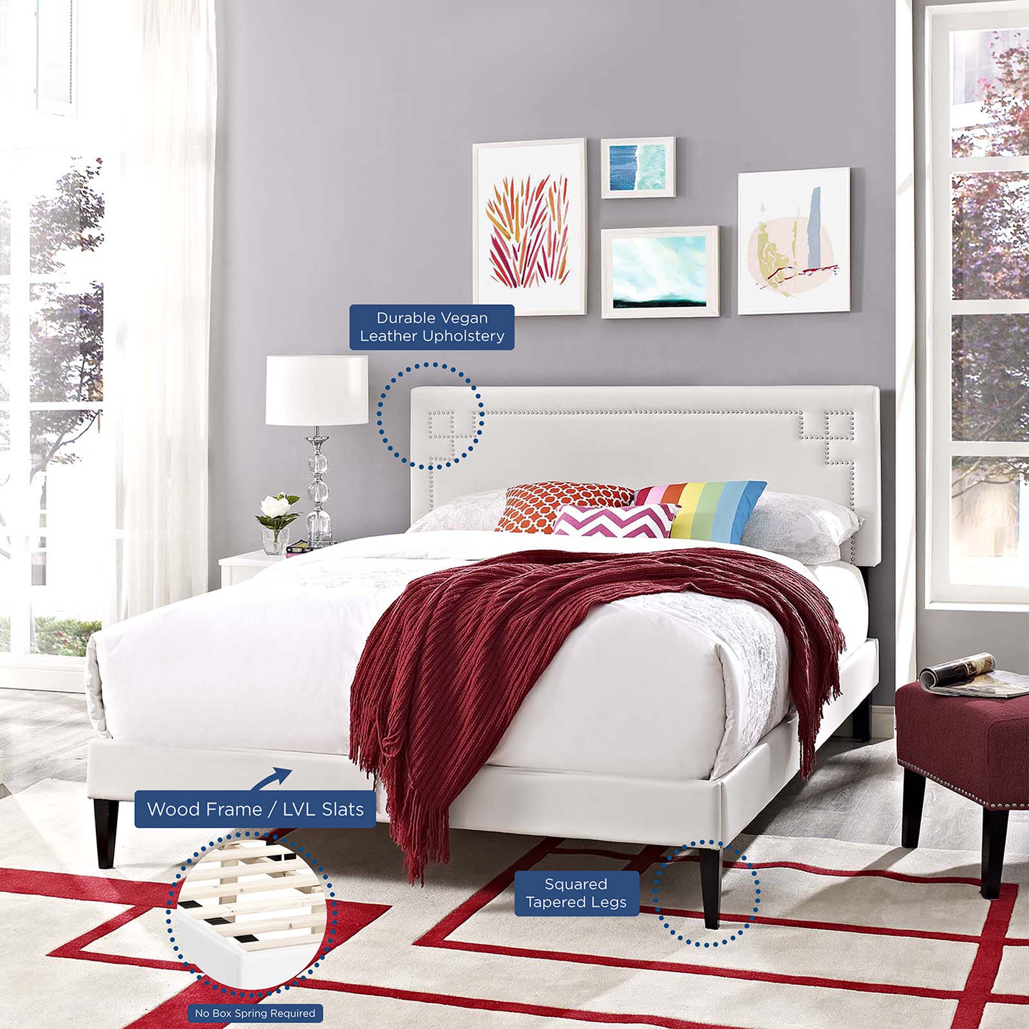 Ruthie Vinyl Platform Bed with Squared Tapered Legs by Modway