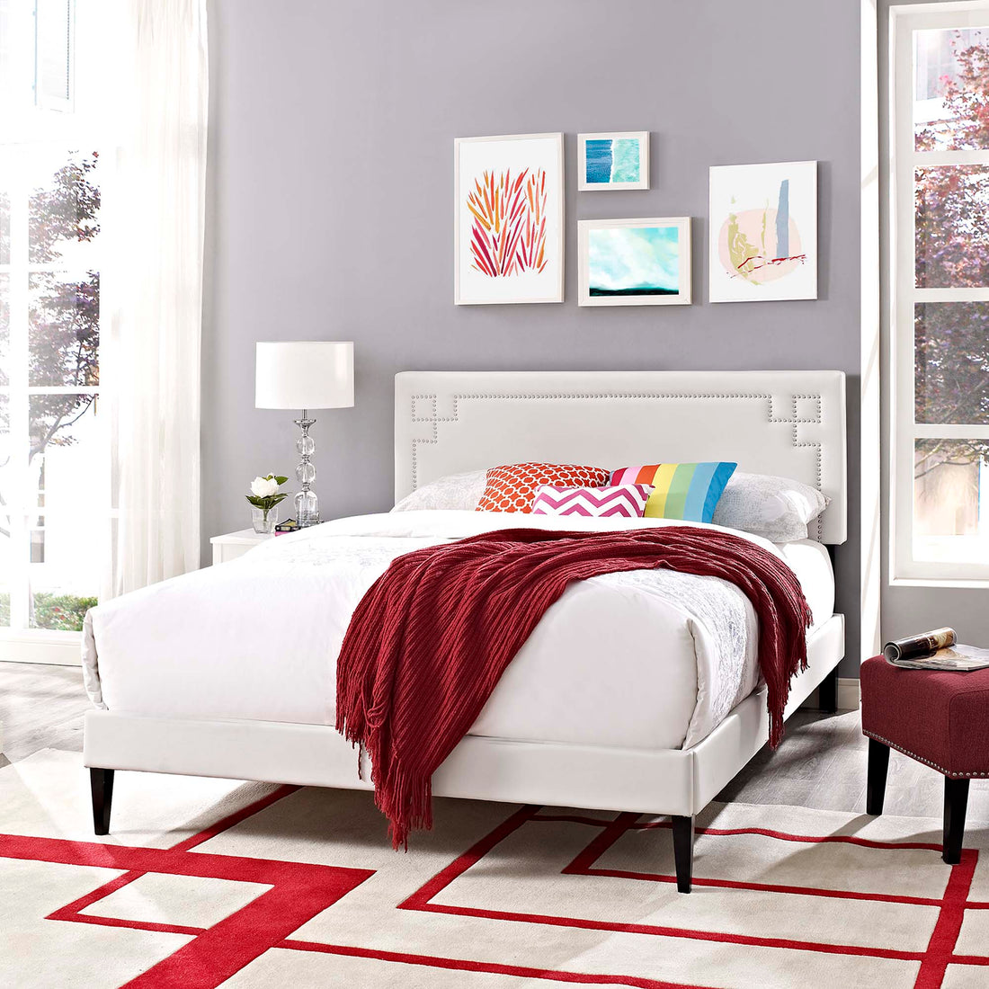 Ruthie Vinyl Platform Bed with Squared Tapered Legs by Modway