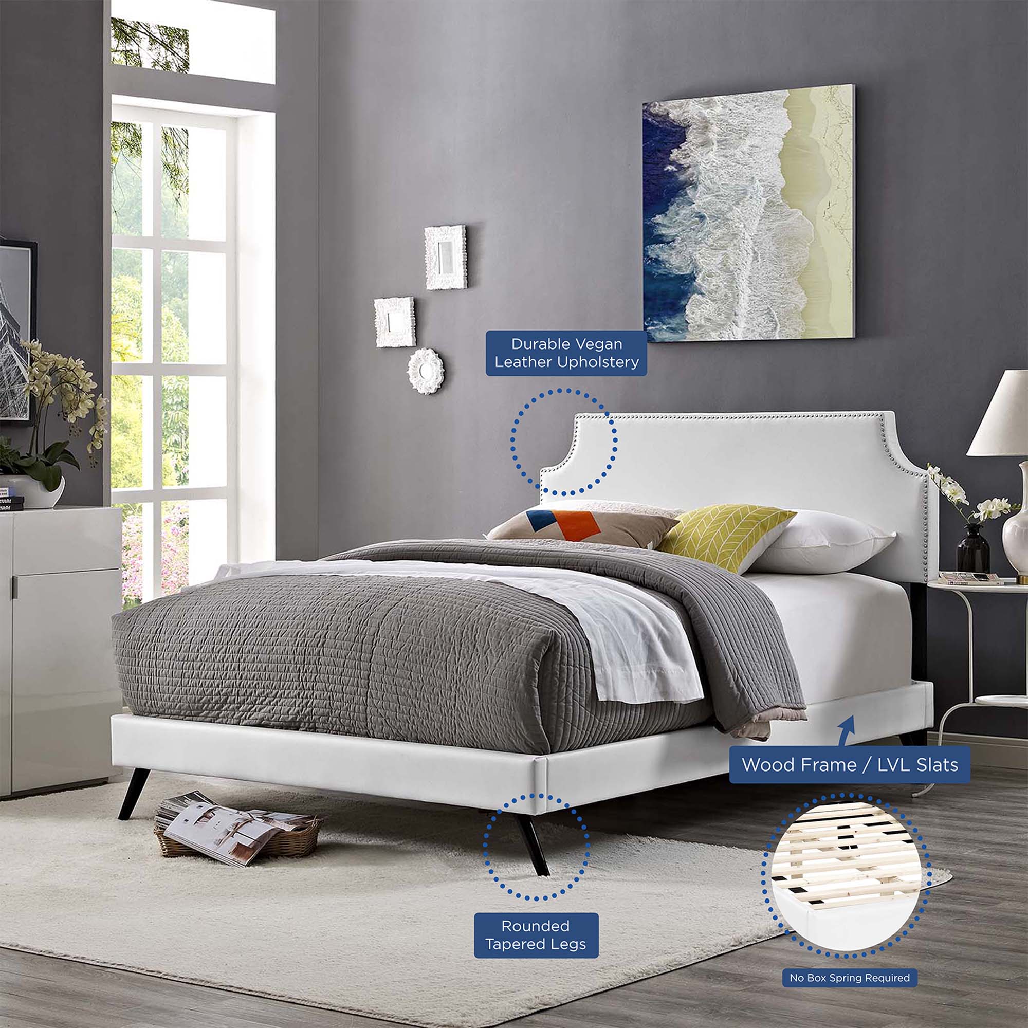 Corene Vinyl Platform Bed with Round Splayed Legs by Modway