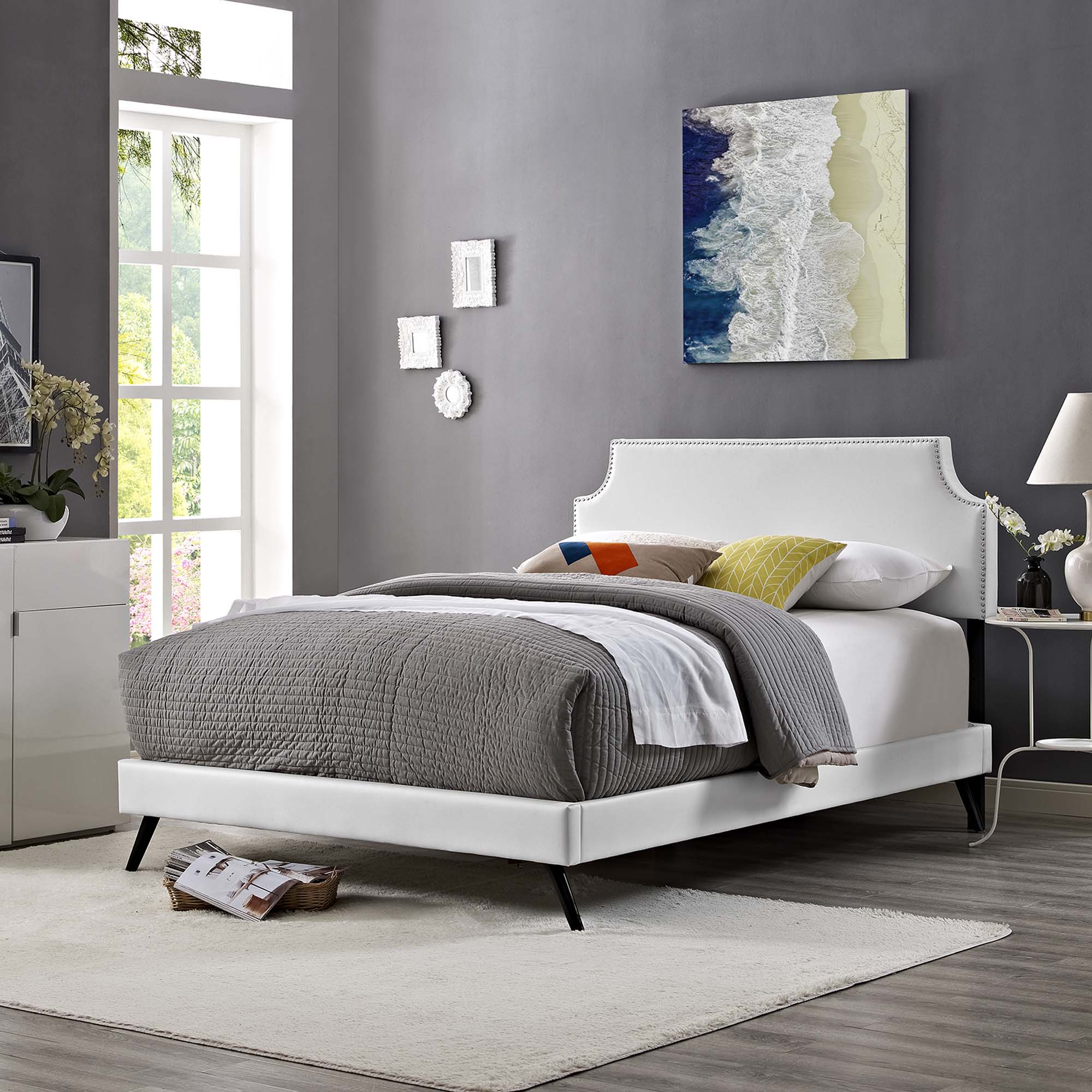 Corene Vinyl Platform Bed with Round Splayed Legs by Modway