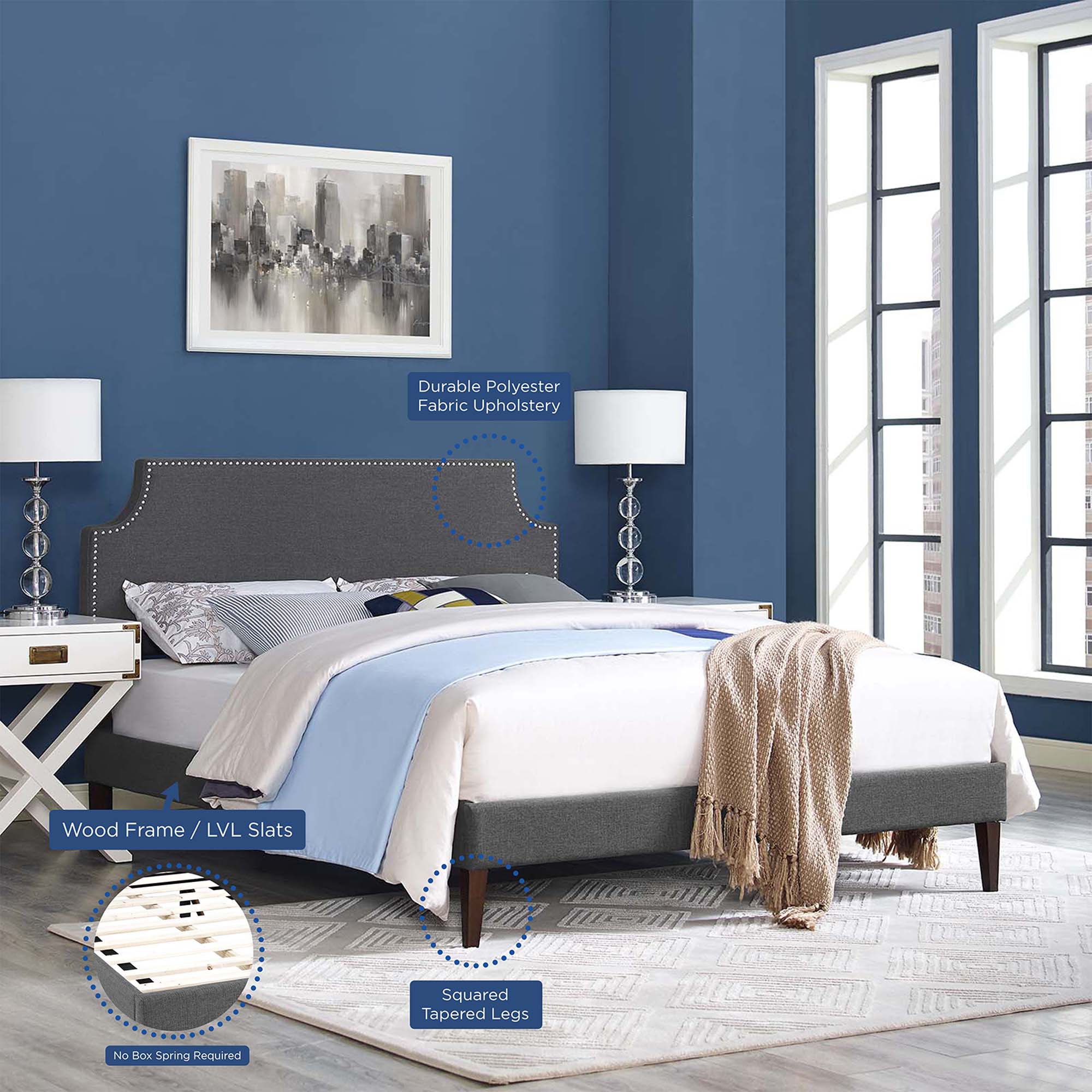 Corene Fabric Platform Bed with Squared Tapered Legs by Modway