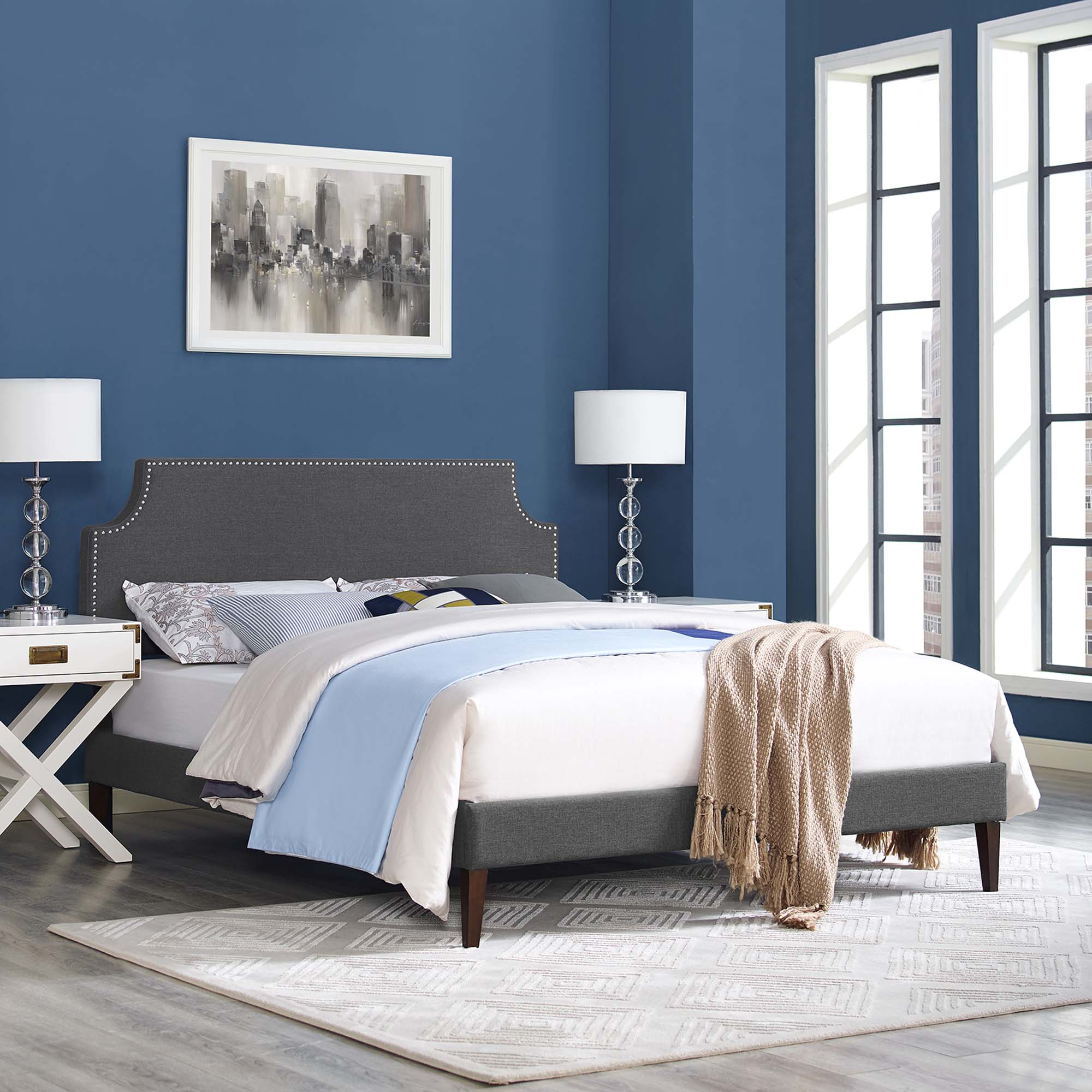 Corene Fabric Platform Bed with Squared Tapered Legs by Modway