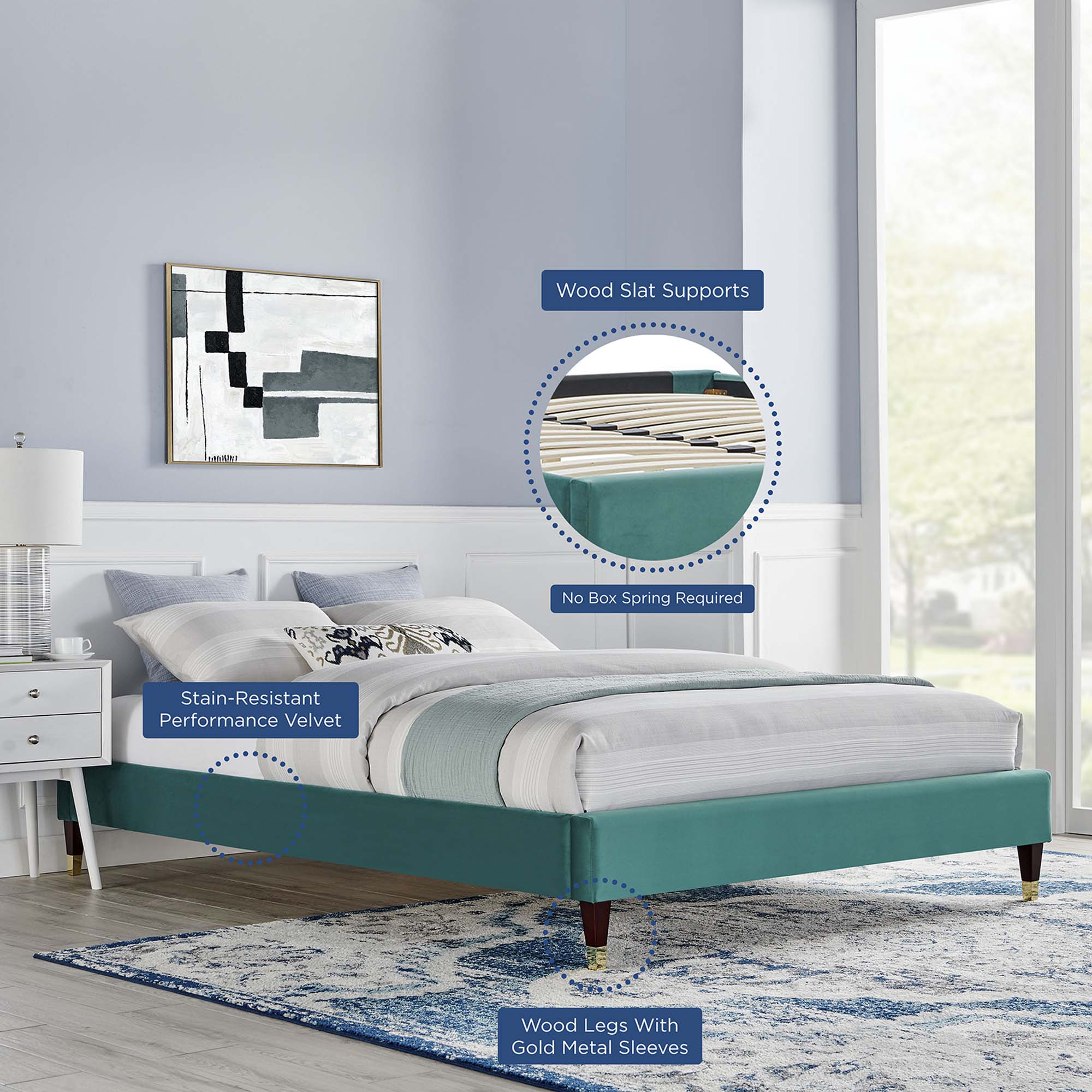 Harlow Performance Velvet Platform Bed Frame by Modway