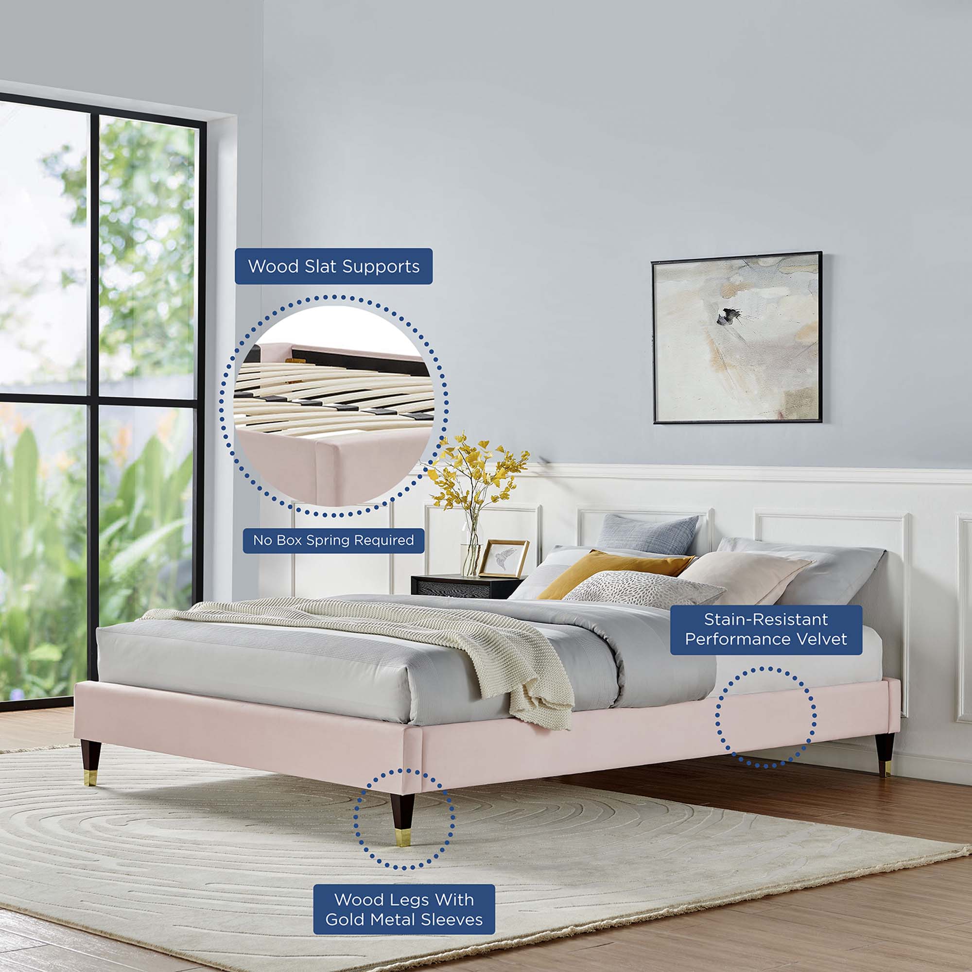 Harlow Performance Velvet Platform Bed Frame by Modway