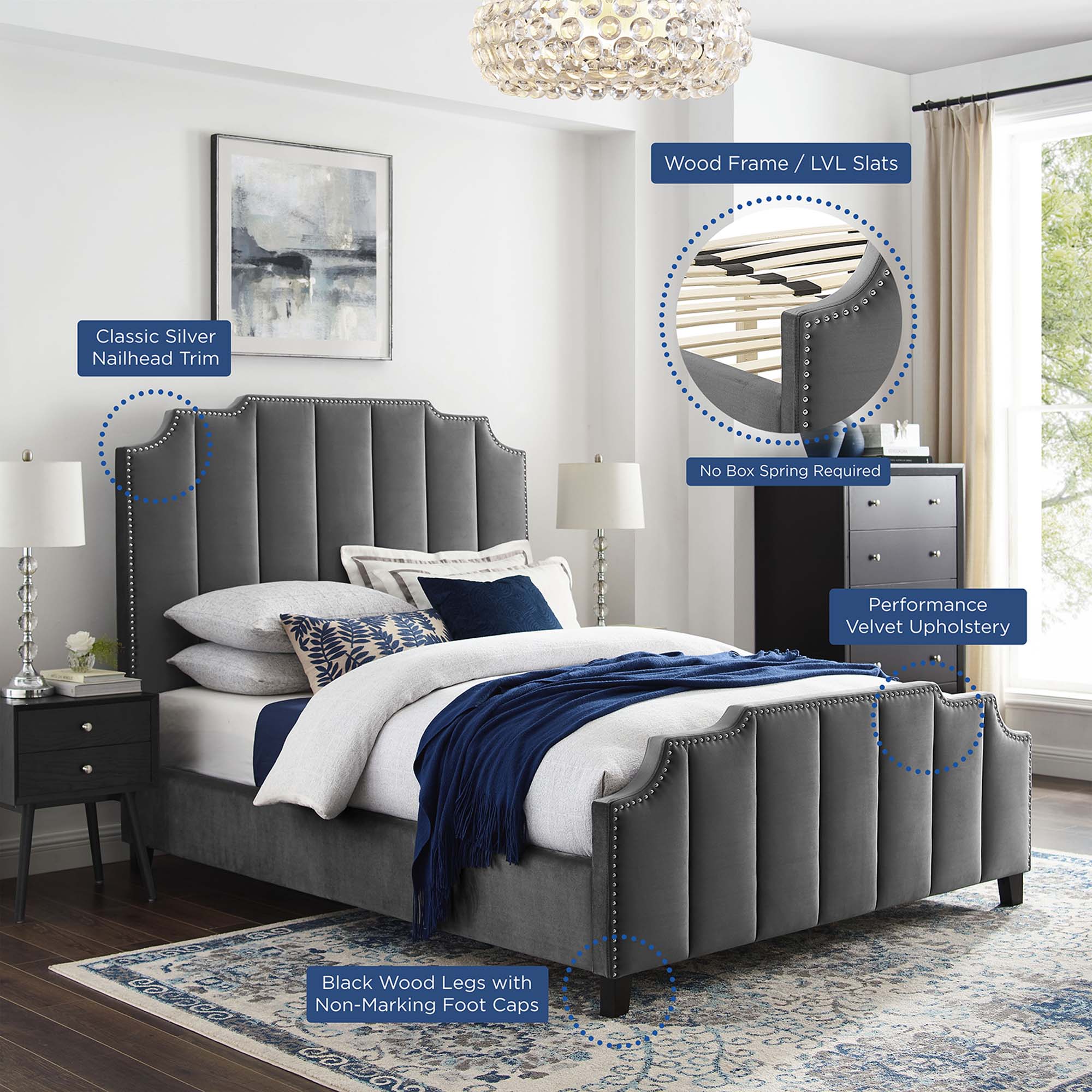 Lucille Performance Velvet Platform Bed by Modway